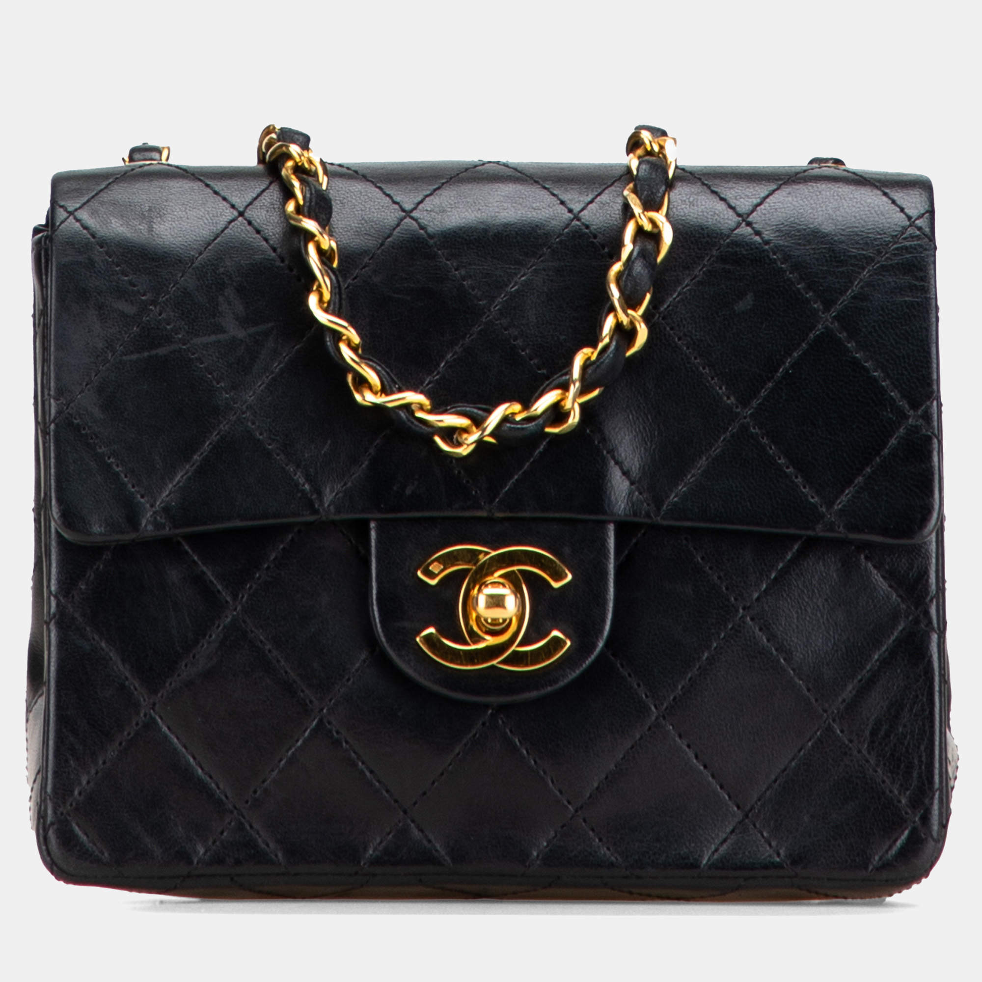 Pre Owned Chanel Black Mini Square Classic Lambskin Single Flap