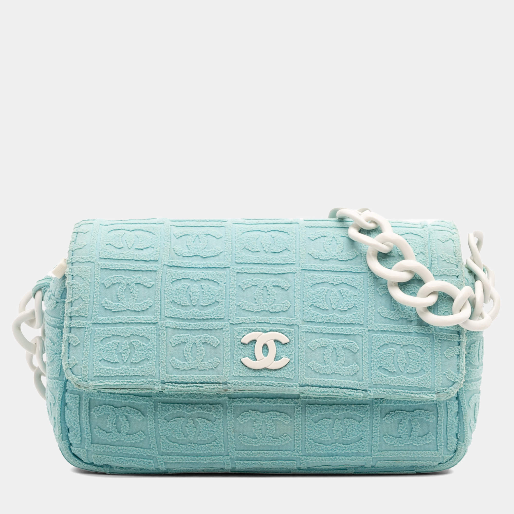 Pre Owned Chanel Blue Terry Cloth Sport Line Flap