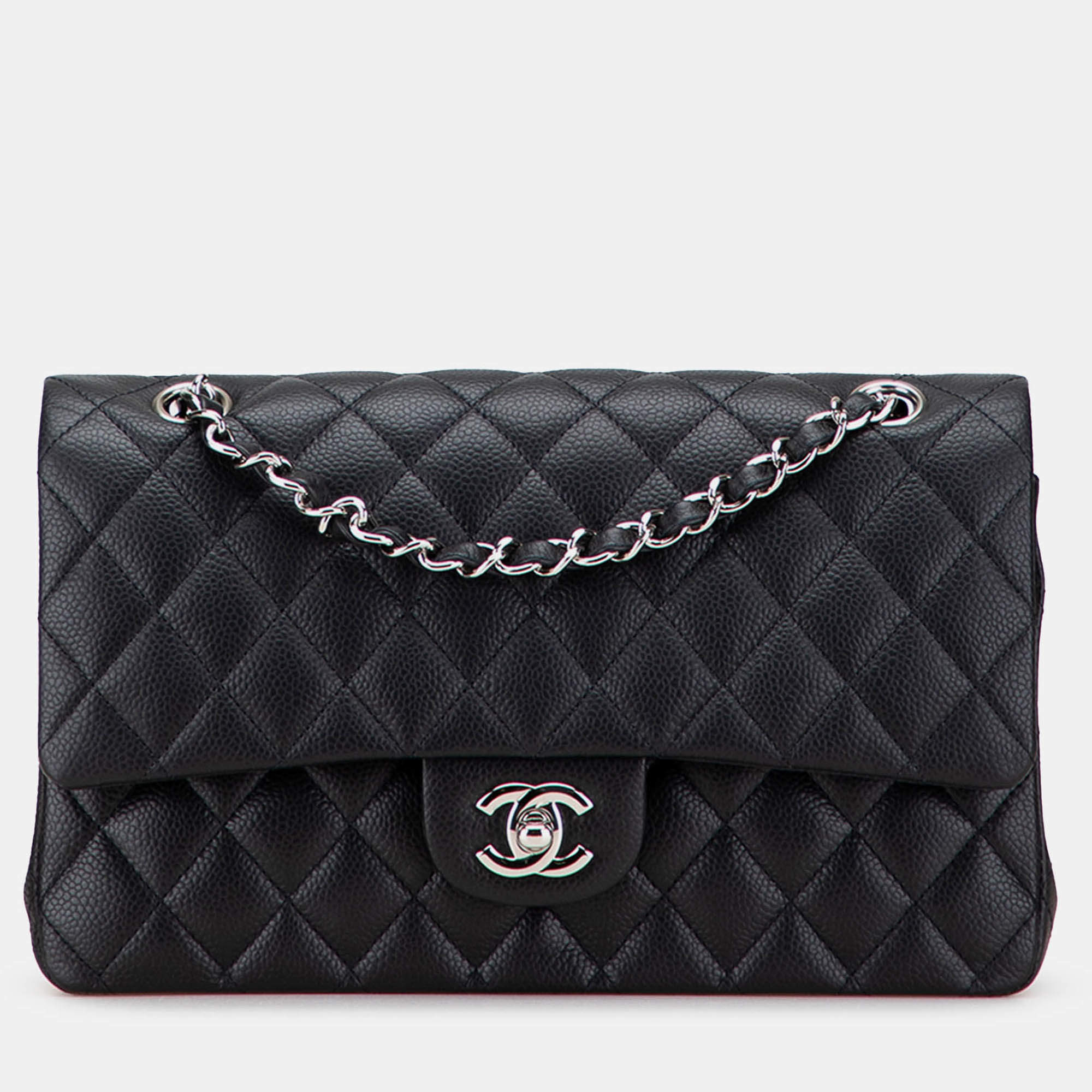 Pre Owned Chanel Black Medium Classic Caviar Double Flap