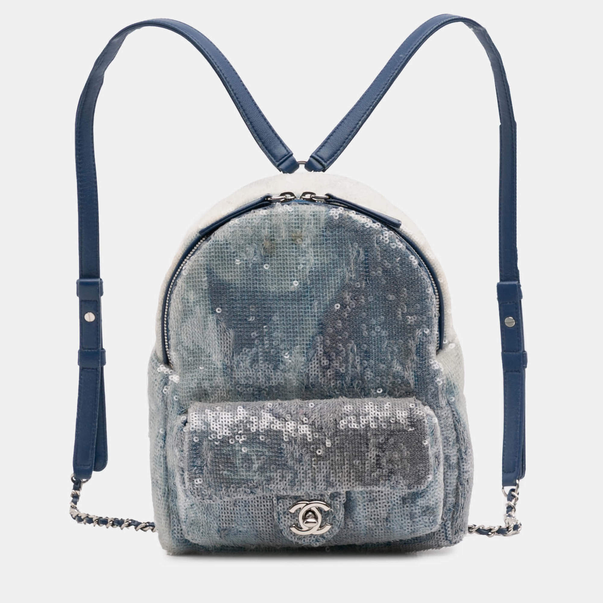 مملوكة مسبقًا Chanel Blue Sequin Waterfall Backpack
