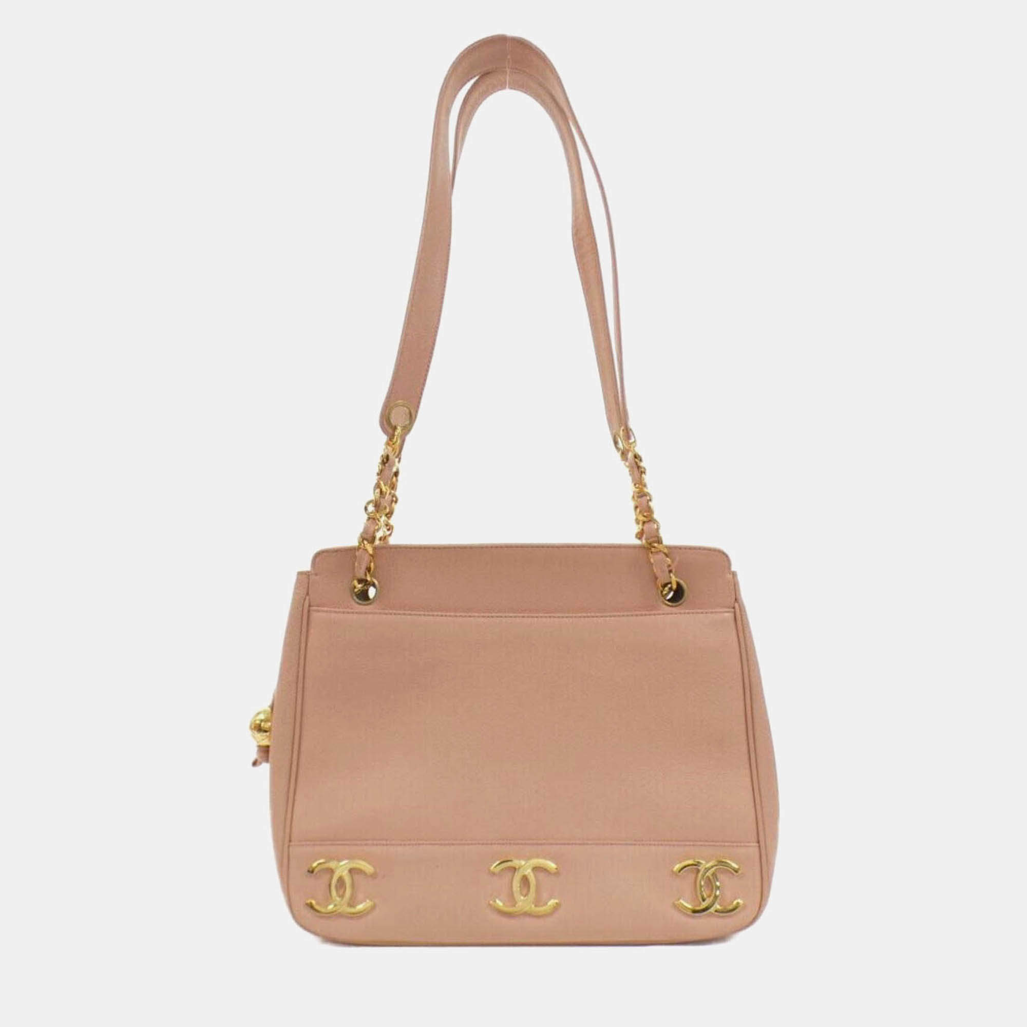 Pre Owned Chanel CC Pink Leather Shoulder Bag