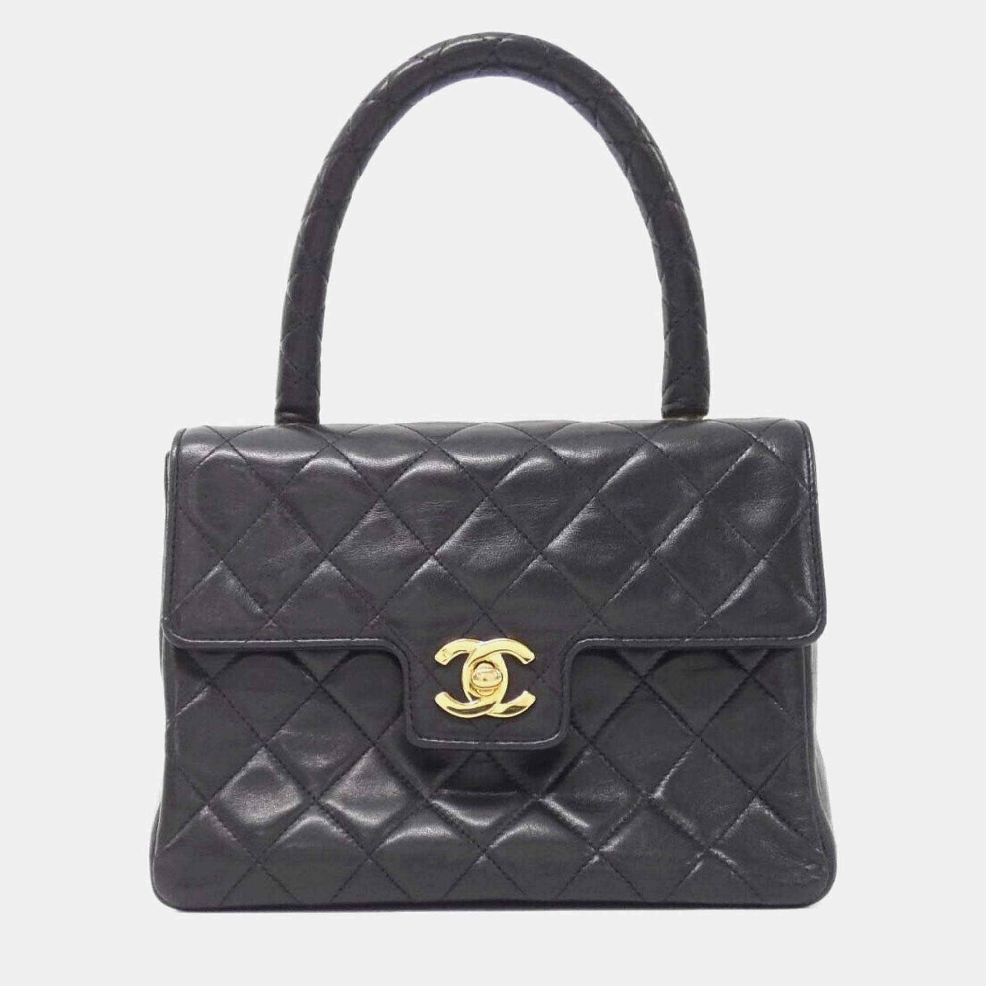 Pre Owned Chanel Black Lambskin Leather Handbag