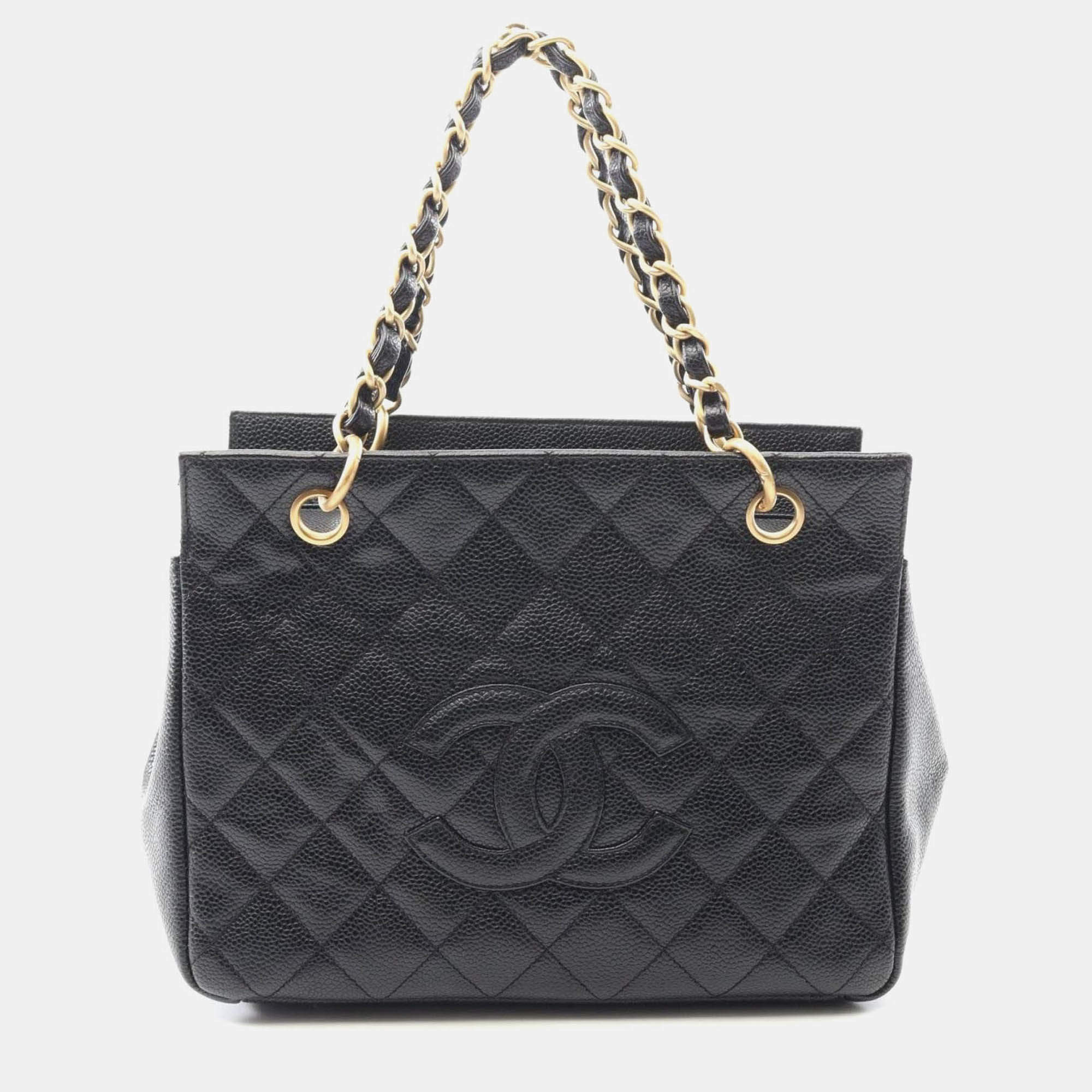 Pre Owned Chanel CC Black Leather Tote Bag