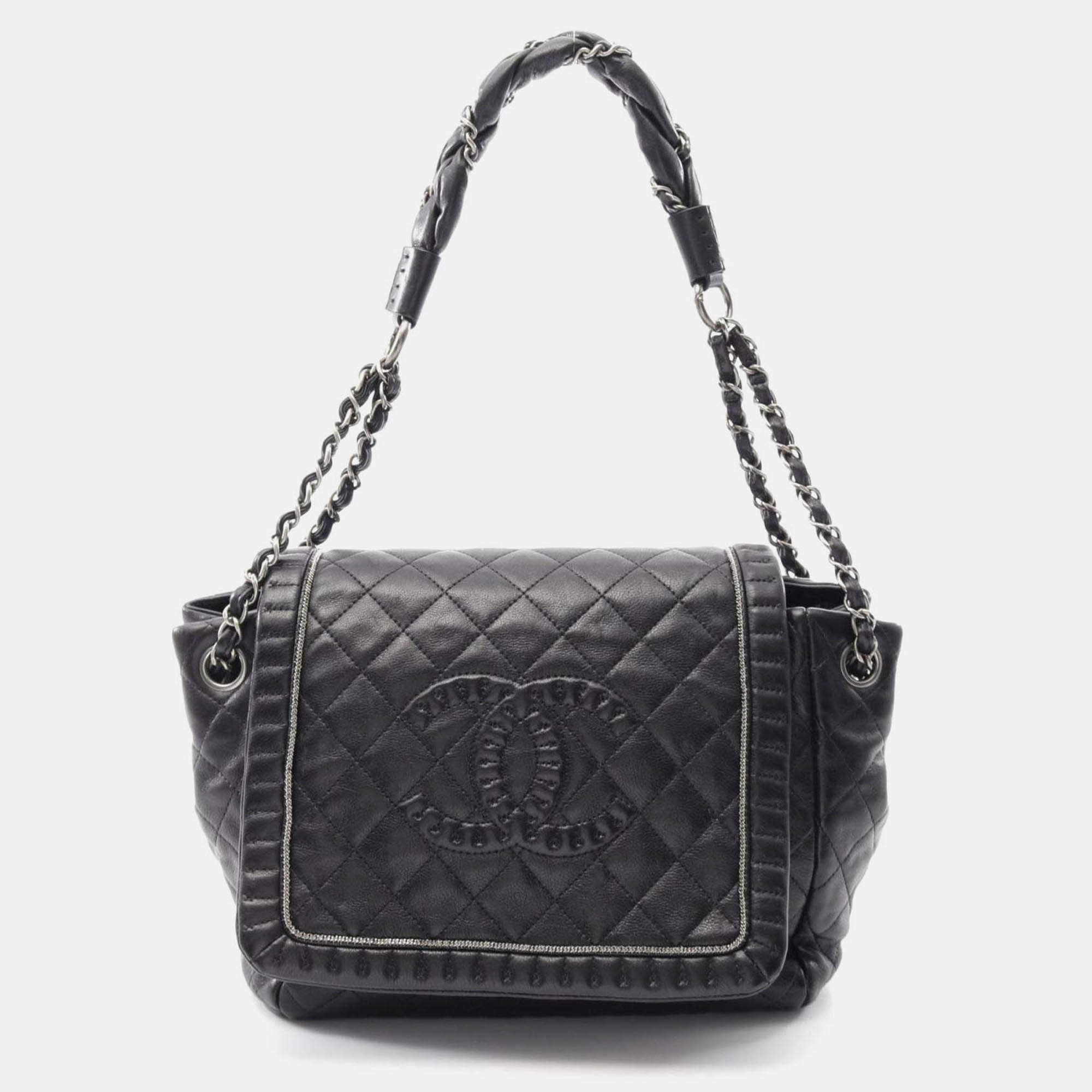 Pre Owned Chanel Istanbul Accordion Black Lambskin Flap Bag