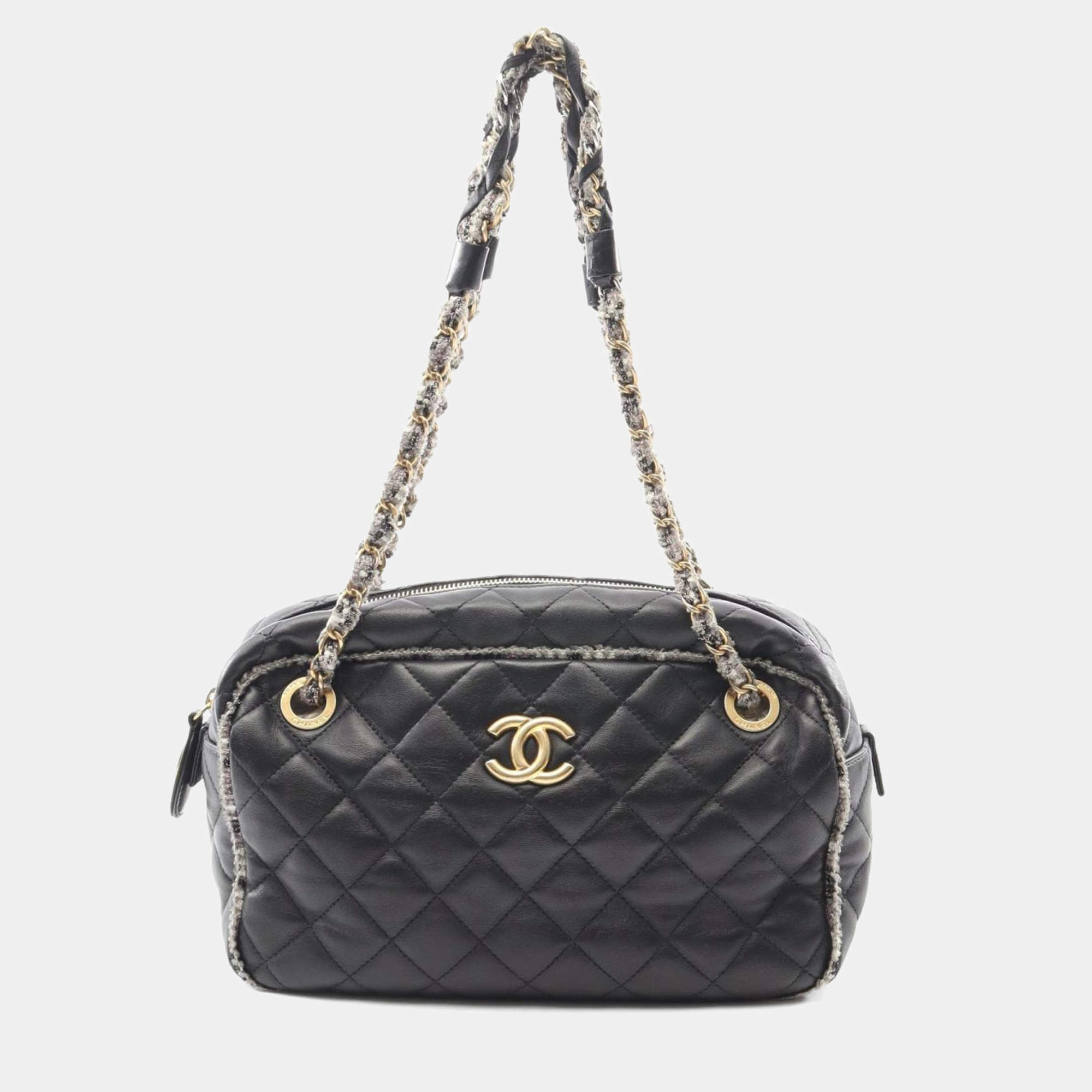 Pre Owned Chanel CC Black Lambskin Leather Shoulder Bag