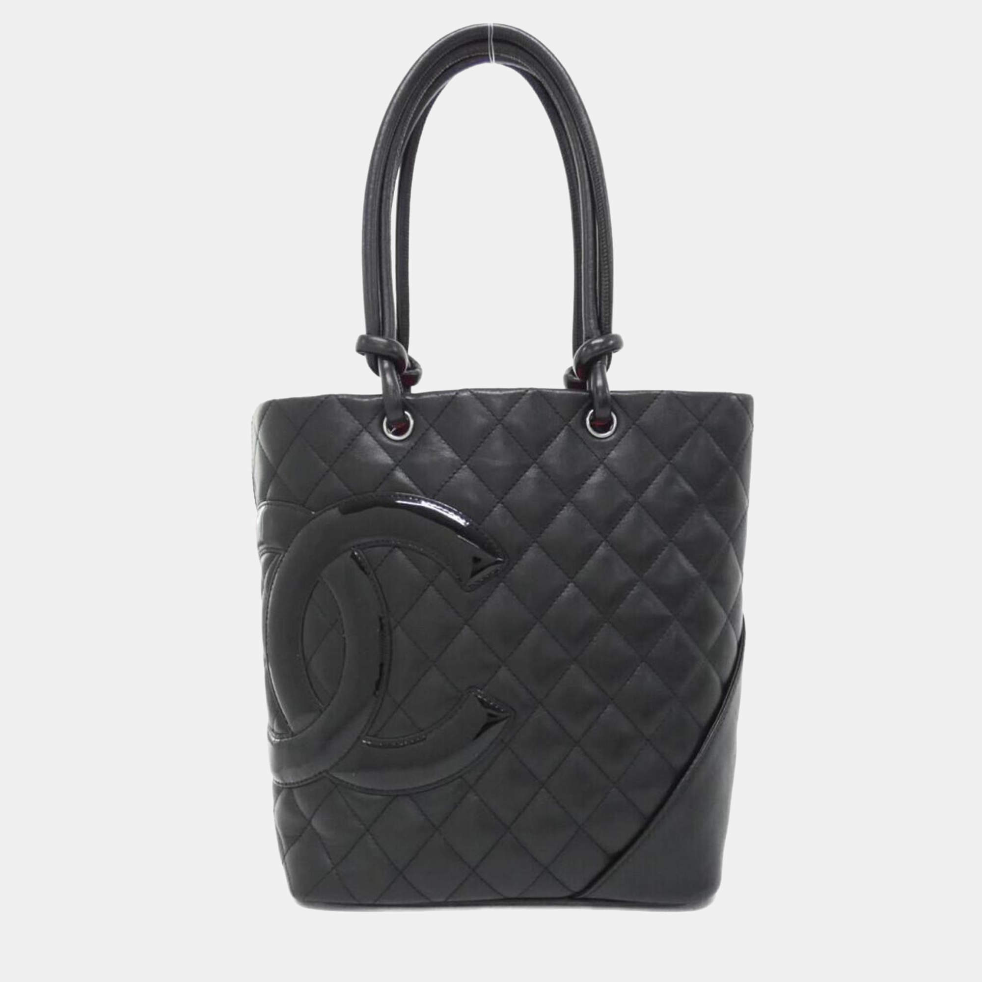 Pre Owned Chanel Cambon Ligne Black Leather Tote Bag
