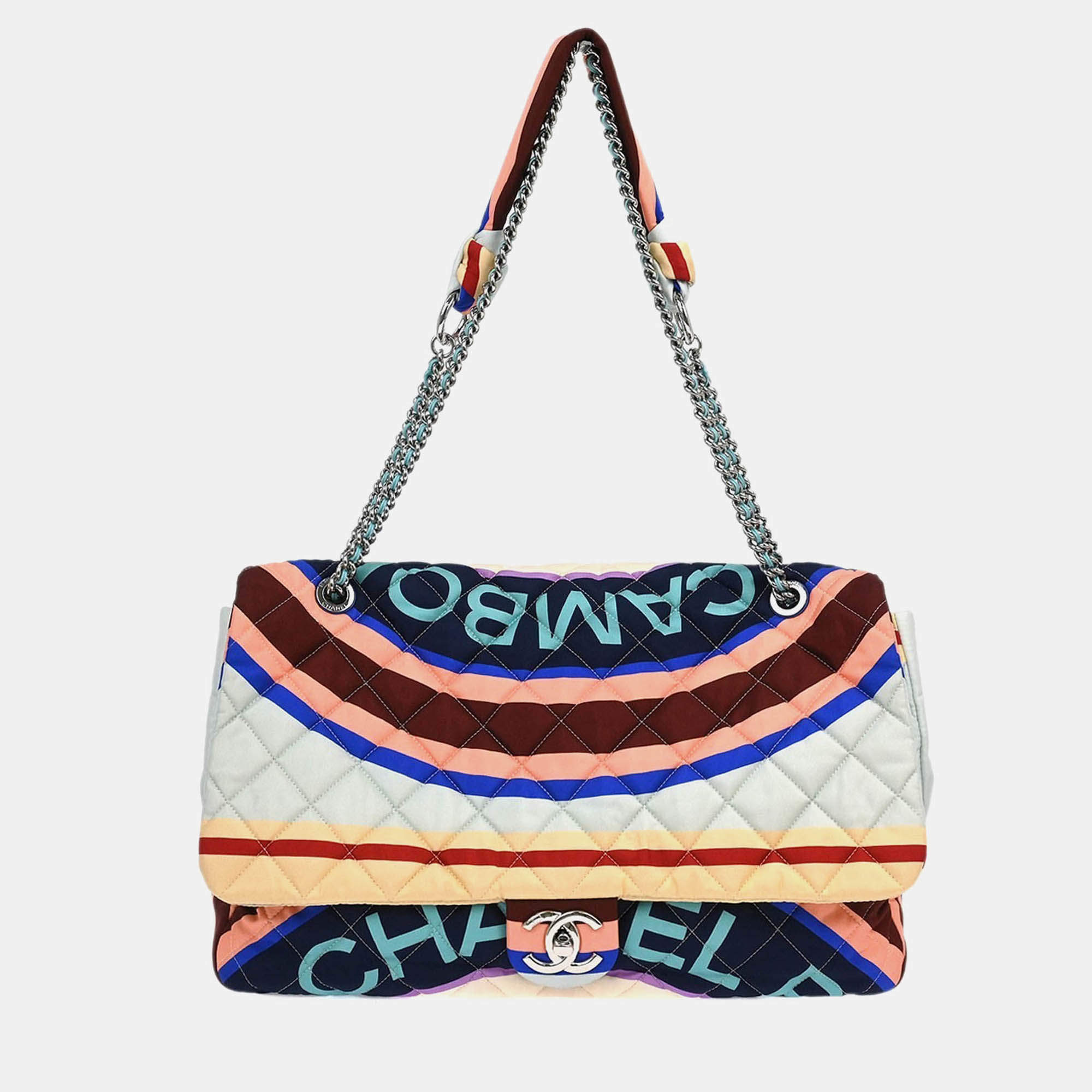 Pre Owned Chanel Flap Multicolour Satin Quilted Printed Shoulder Bag