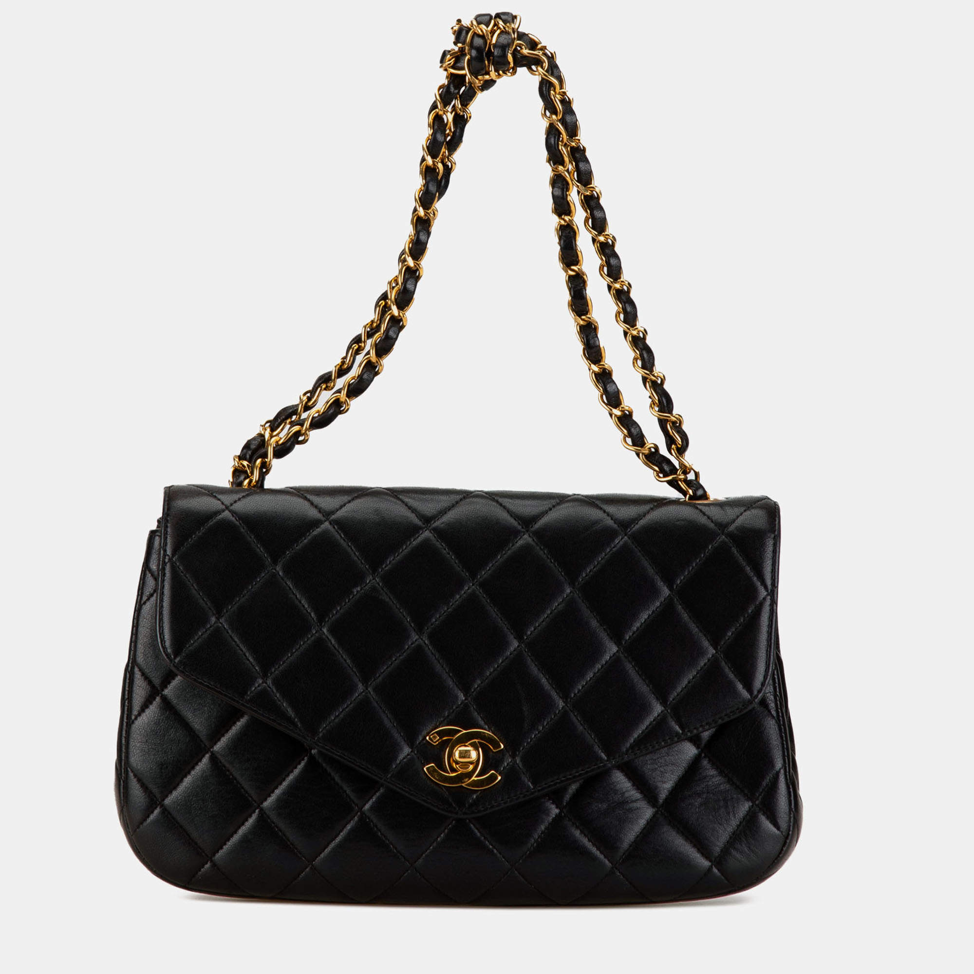 Pre Owned Chanel Black Quilted Lambskin Half Moon Single Flap