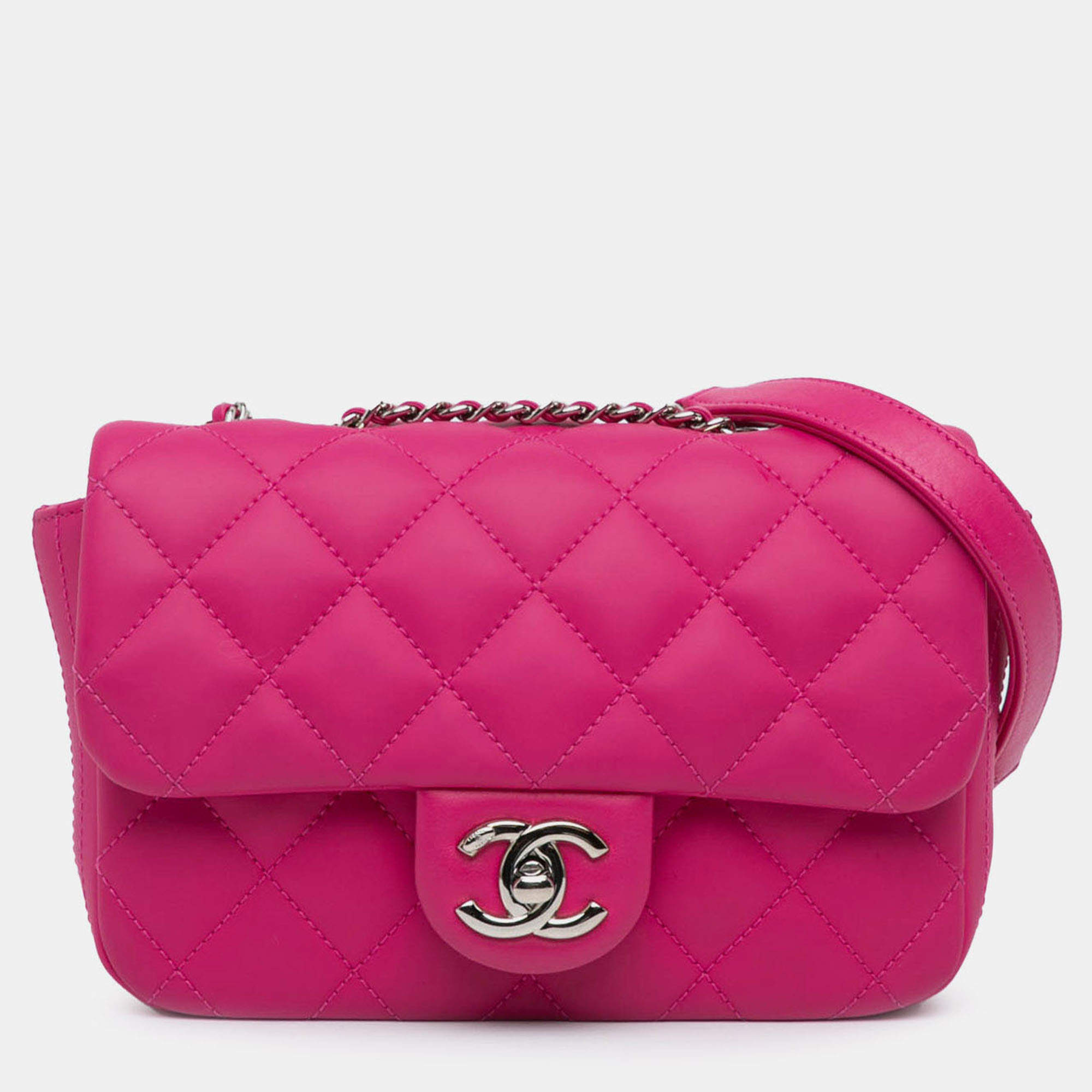 Pre Owned Chanel Pink Paris Seoul Small Rubber Coco Rain Flap