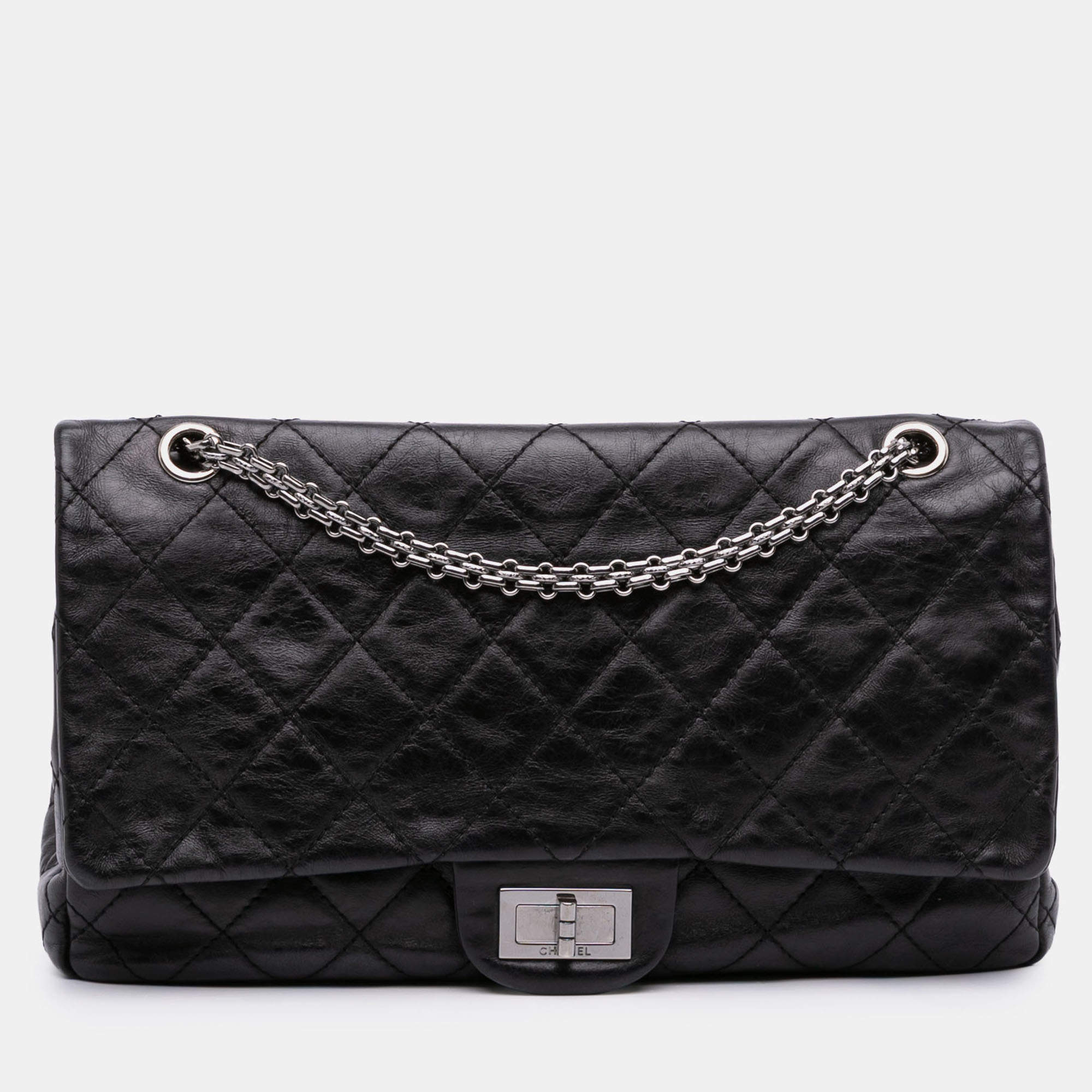 Pre Owned Chanel Black Reissue 2.55 Aged Calfskin Double Flap 227