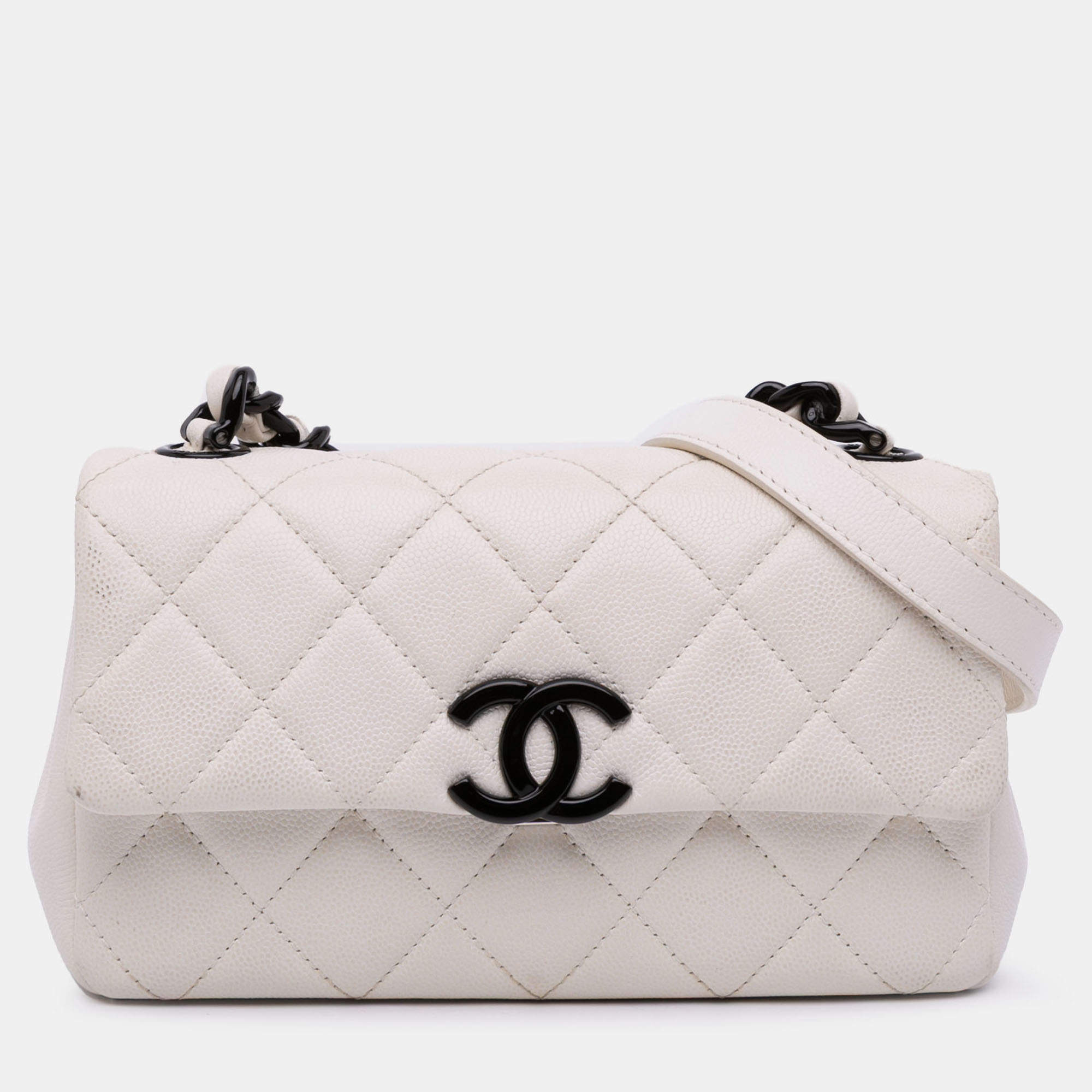 Pre Owned Chanel White Small Quilted Caviar My Everything Flap