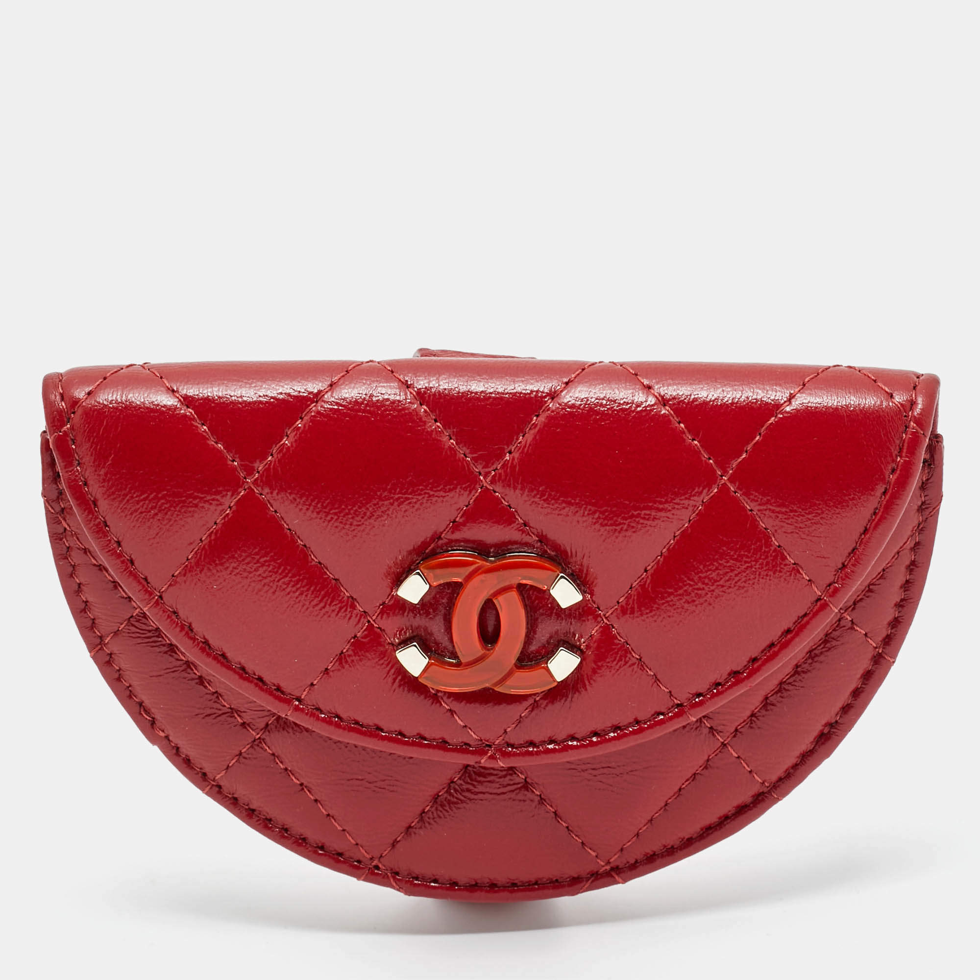 Pre Owned Chanel Red Quilted Leather CC Flap Wrist Coin Purse