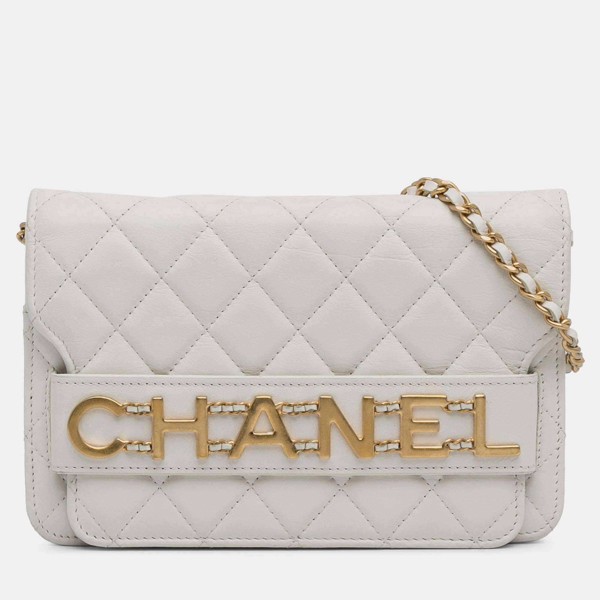 Pre Owned Chanel White Enchained Flap Wallet on Chain