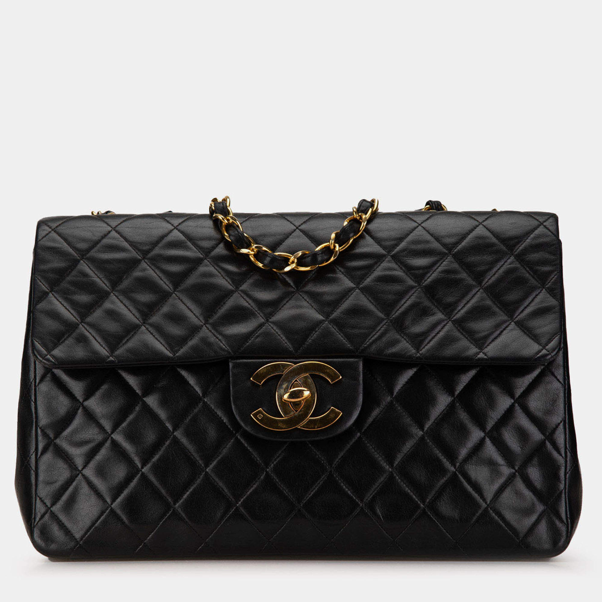 Pre Owned Chanel Black Maxi XL Classic Lambskin Single Flap