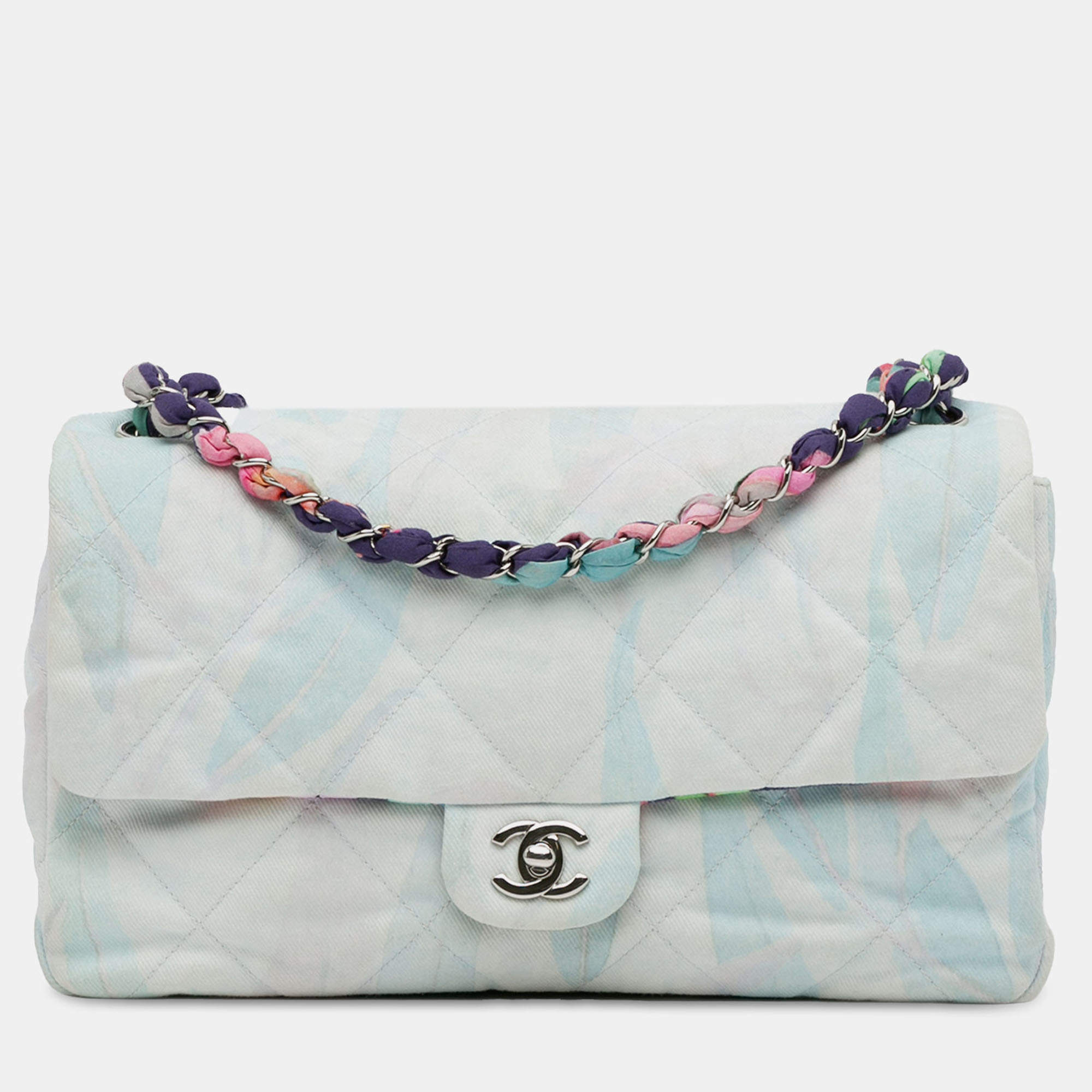 Pre Owned Chanel Blue Quilted Jungle Jeans Flap
