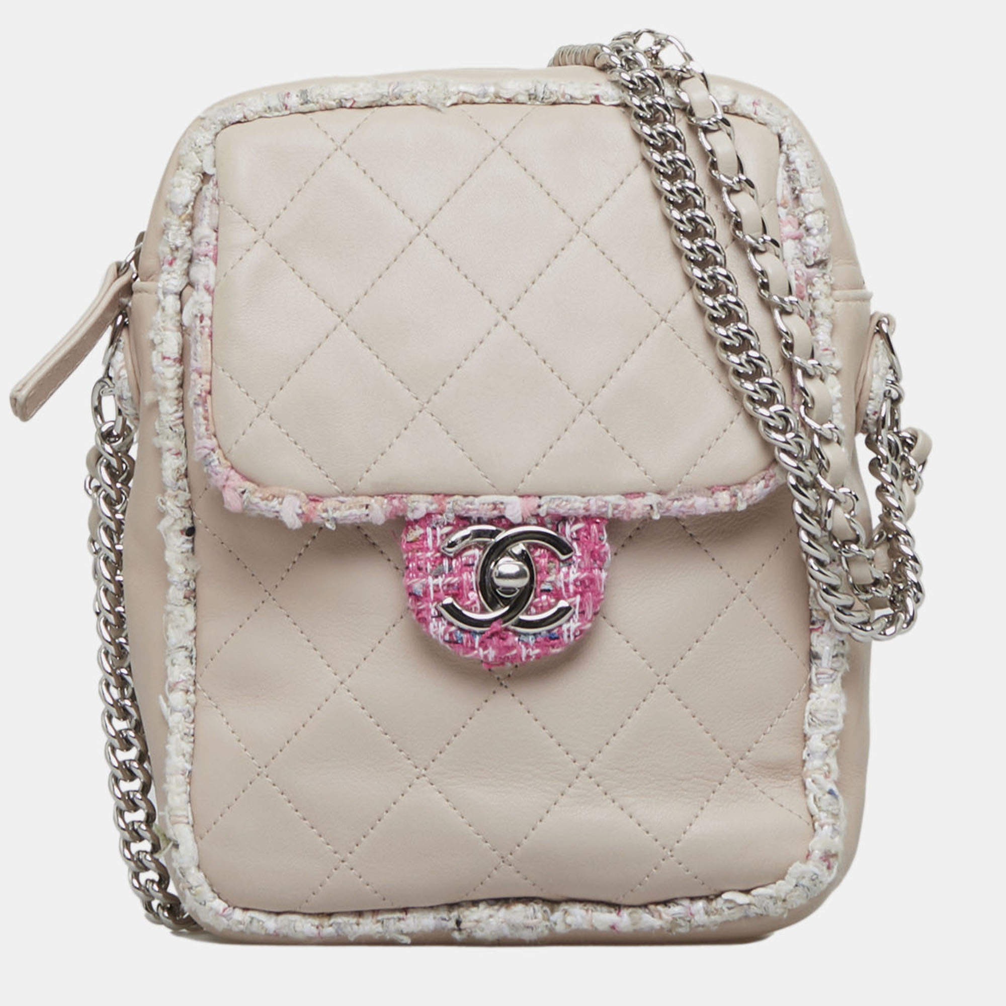 Pre Owned Chanel Pink Elegant Tweed Crossbody