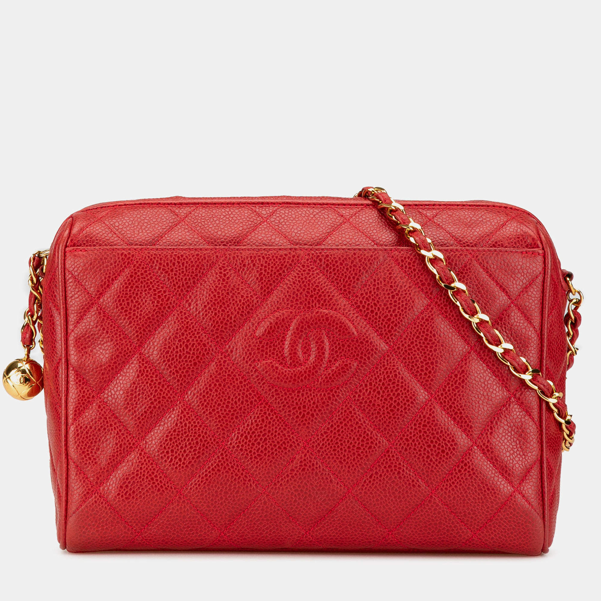 Pre Owned Chanel Red CC Quilted Caviar Chain Camera Bag