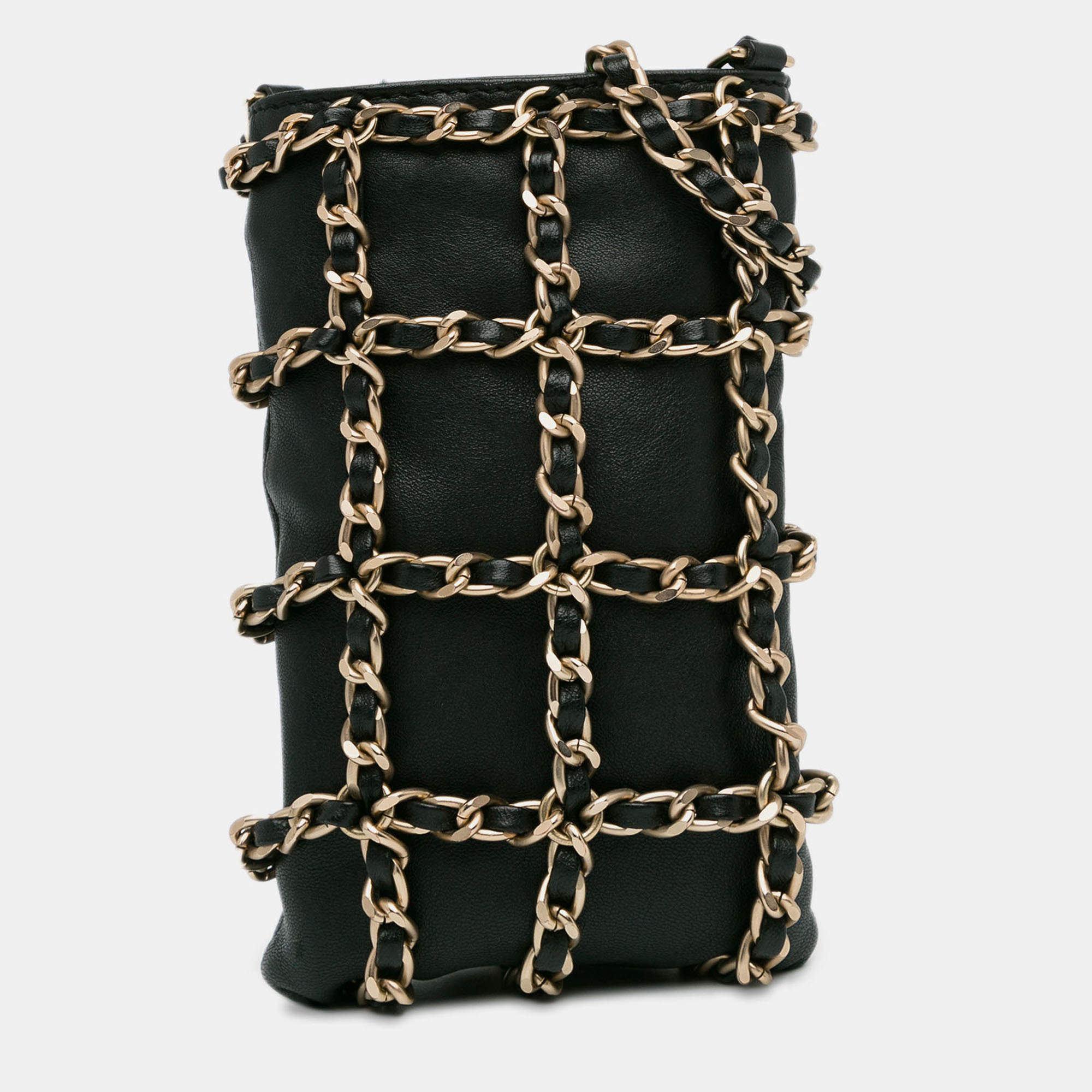 Pre Owned Chanel Black Lambskin Tech Me Out Clutch With Chain