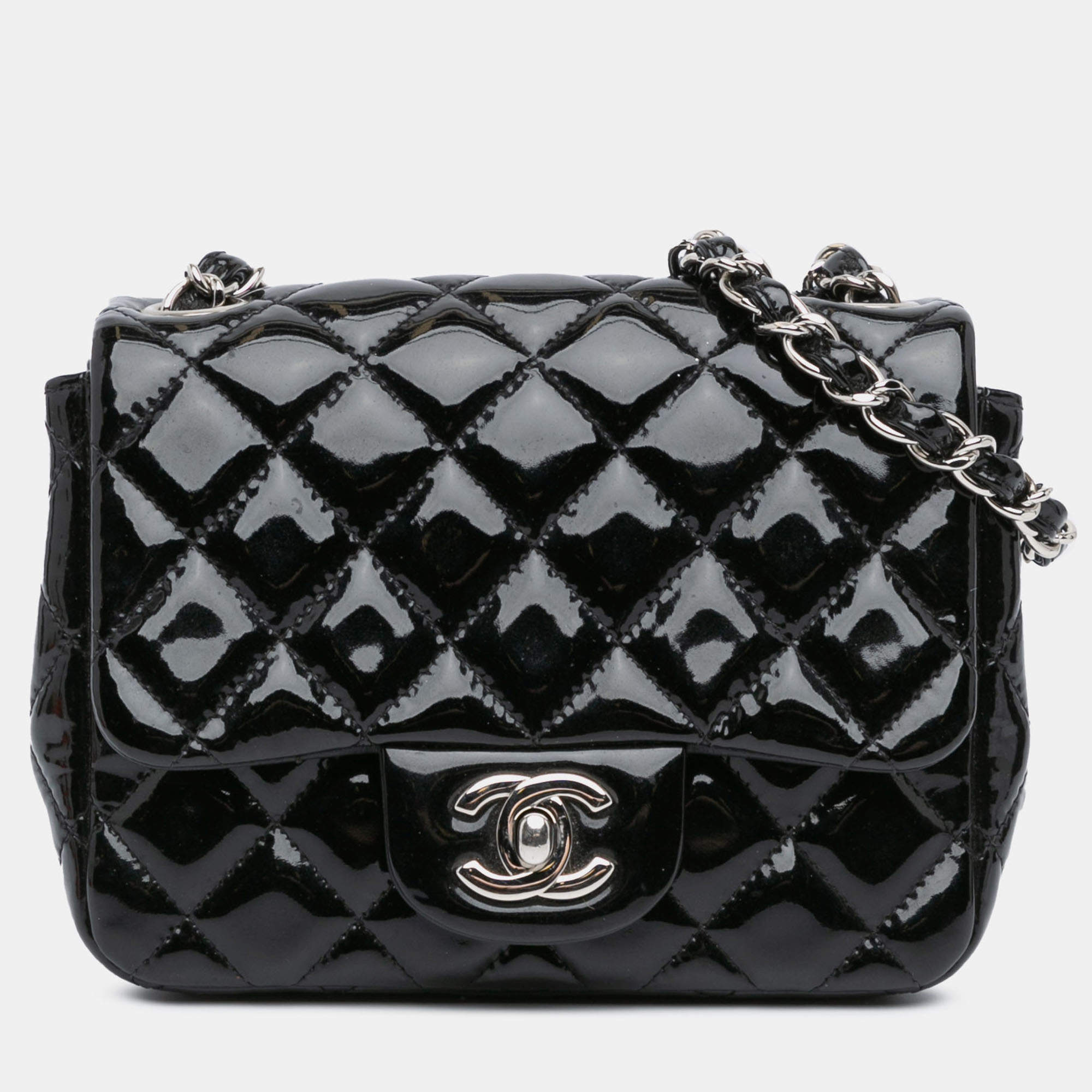 Pre Owned Chanel Black Mini Square Classic Patent Single Flap