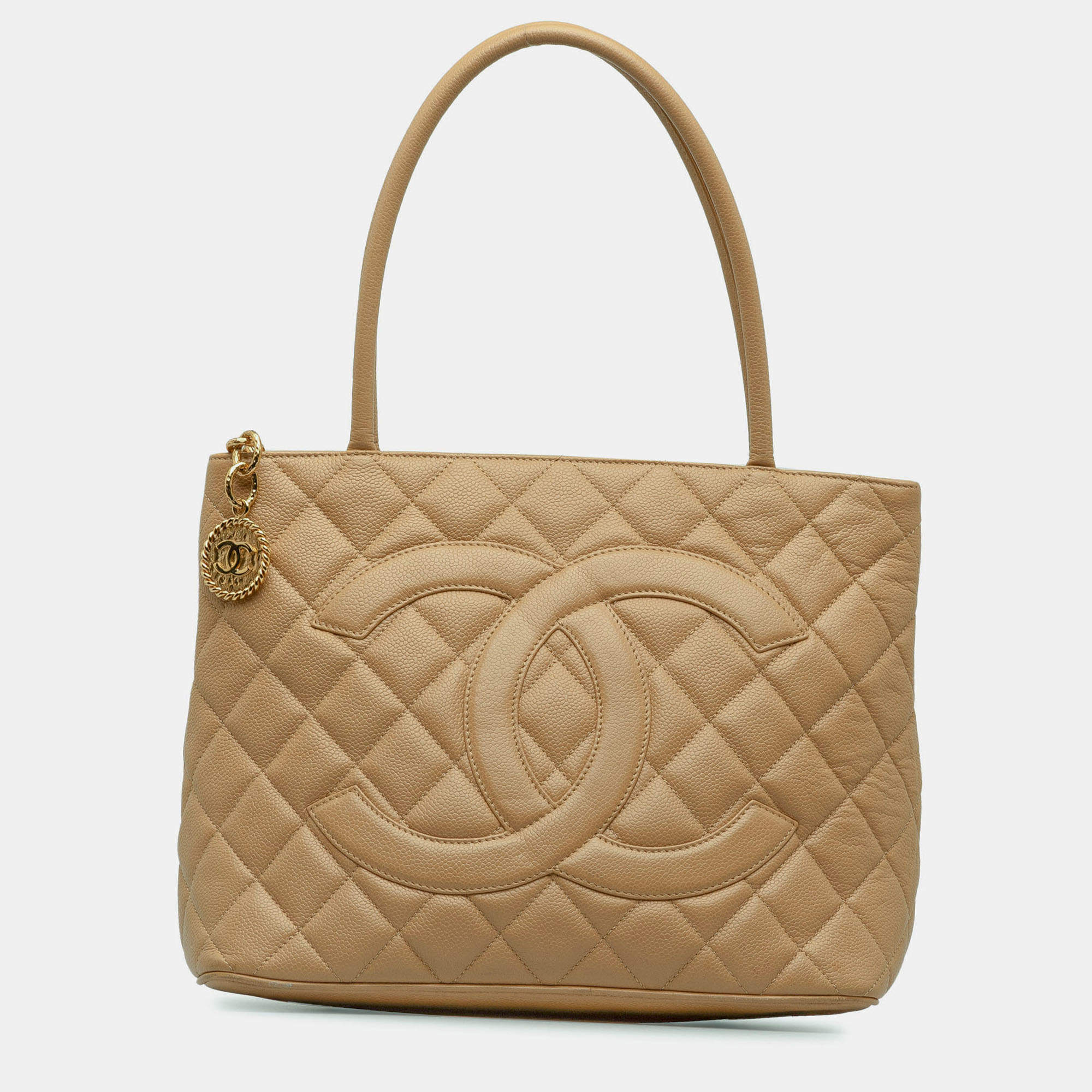Pre Owned Chanel Beige Caviar Medallion Tote