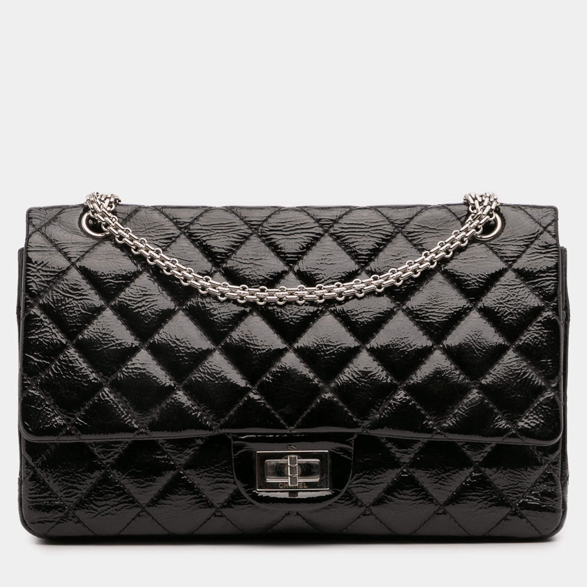 Pre Owned Chanel Black Reissue 2.55 Patent Double Flap 226