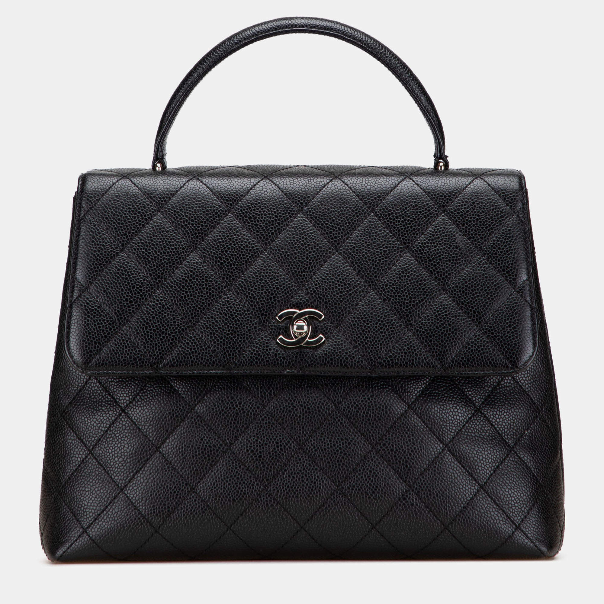 Pre Owned Chanel Black CC Quilted Caviar Kelly Top Handle Bag