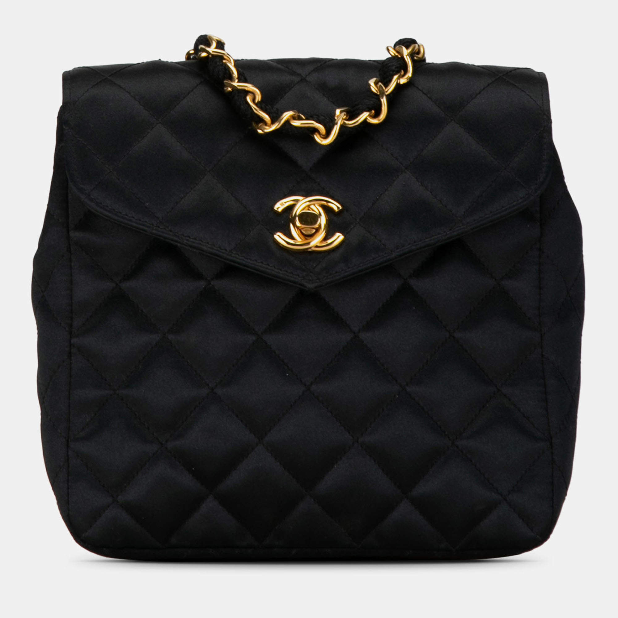 Pre Owned Chanel Black CC Quilted Satin Crossbody