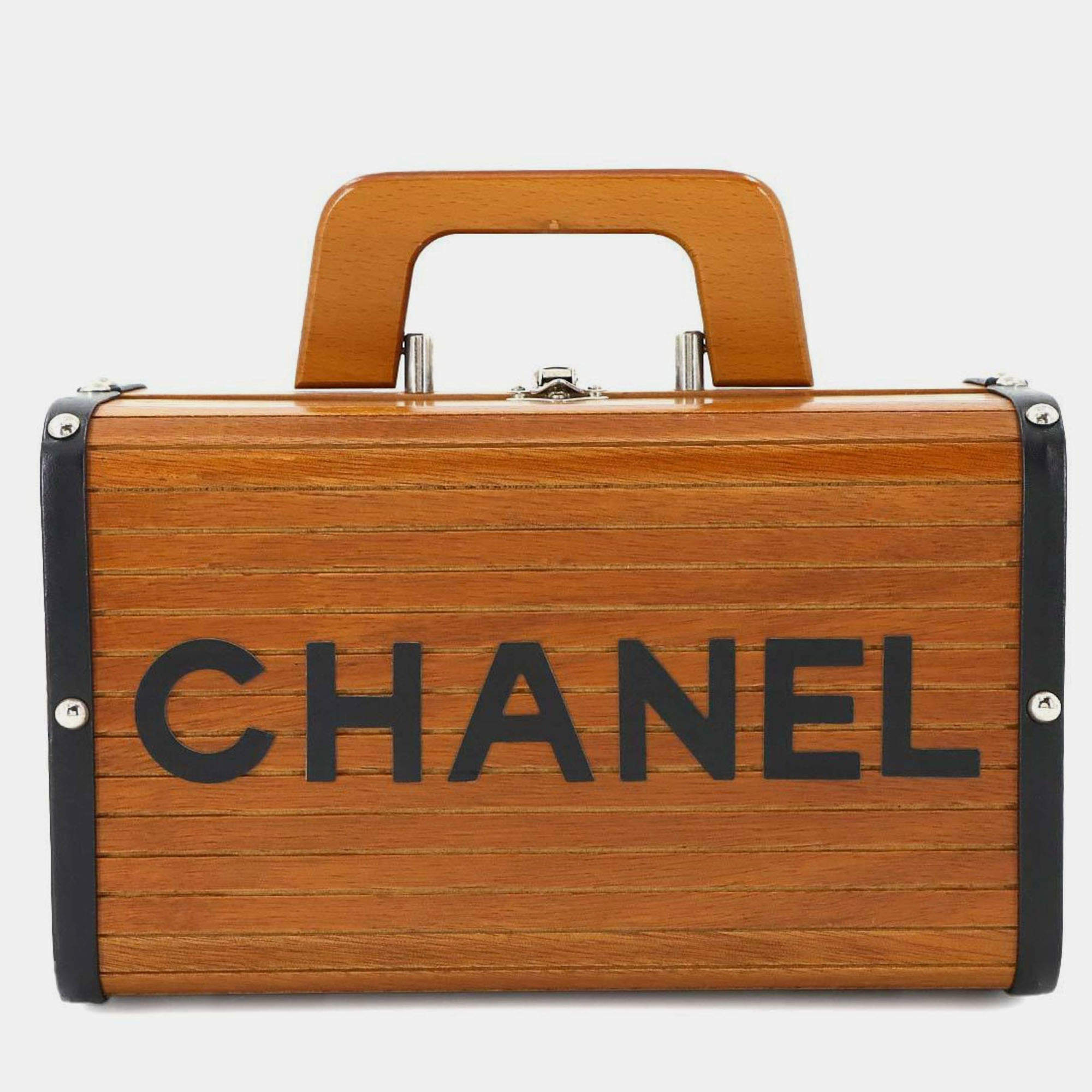 Pre Owned Chanel Vintage Vanity Brown/Black Wood Box Handbag