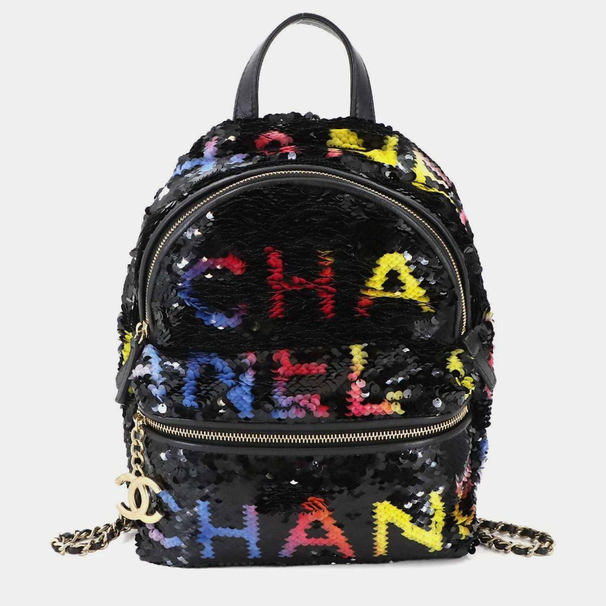 Pre Owned Chanel Paris-Los Angeles Black Sequin Backpack