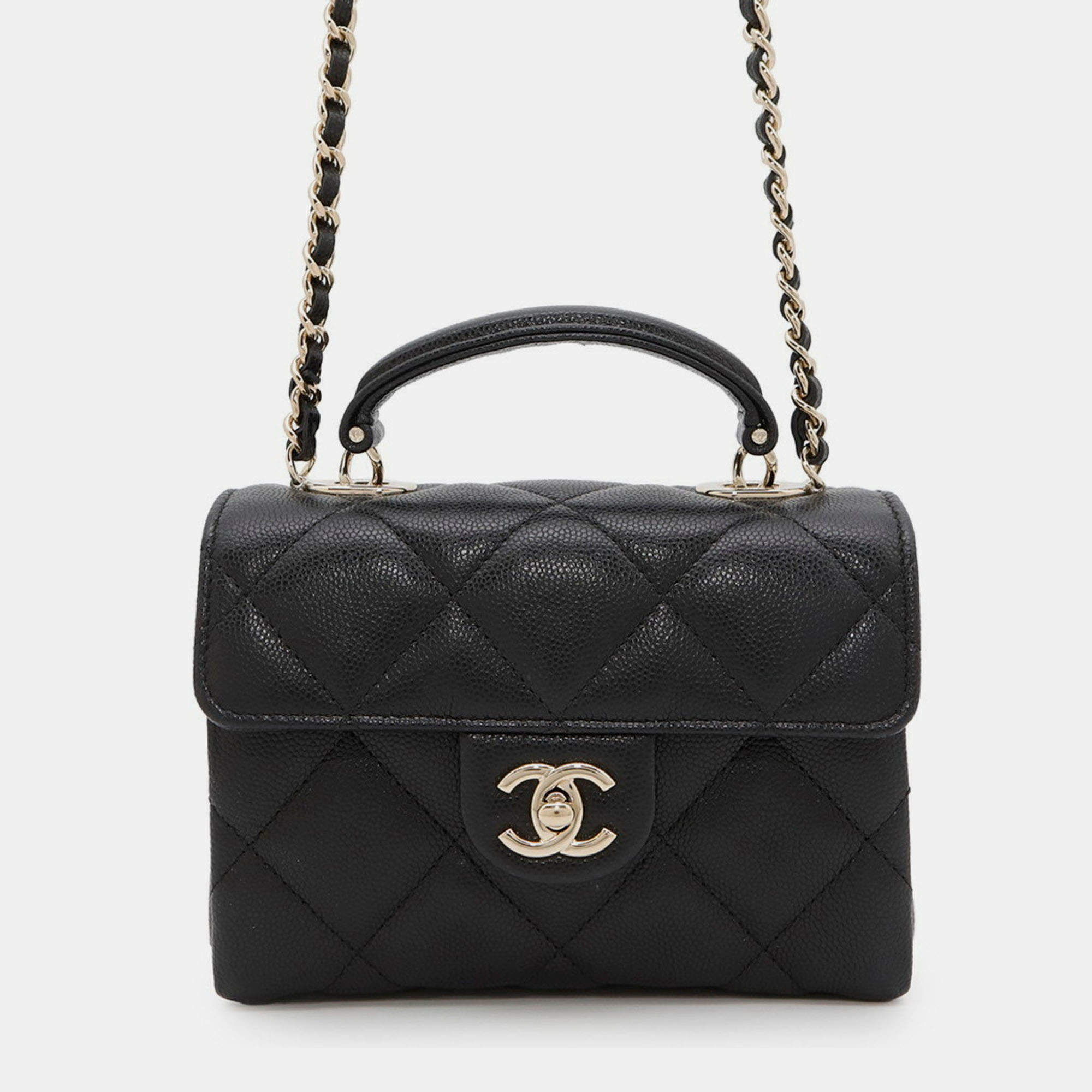 Pre Owned Chanel Retro Twist Mini Black Leather Top Handle Bag
