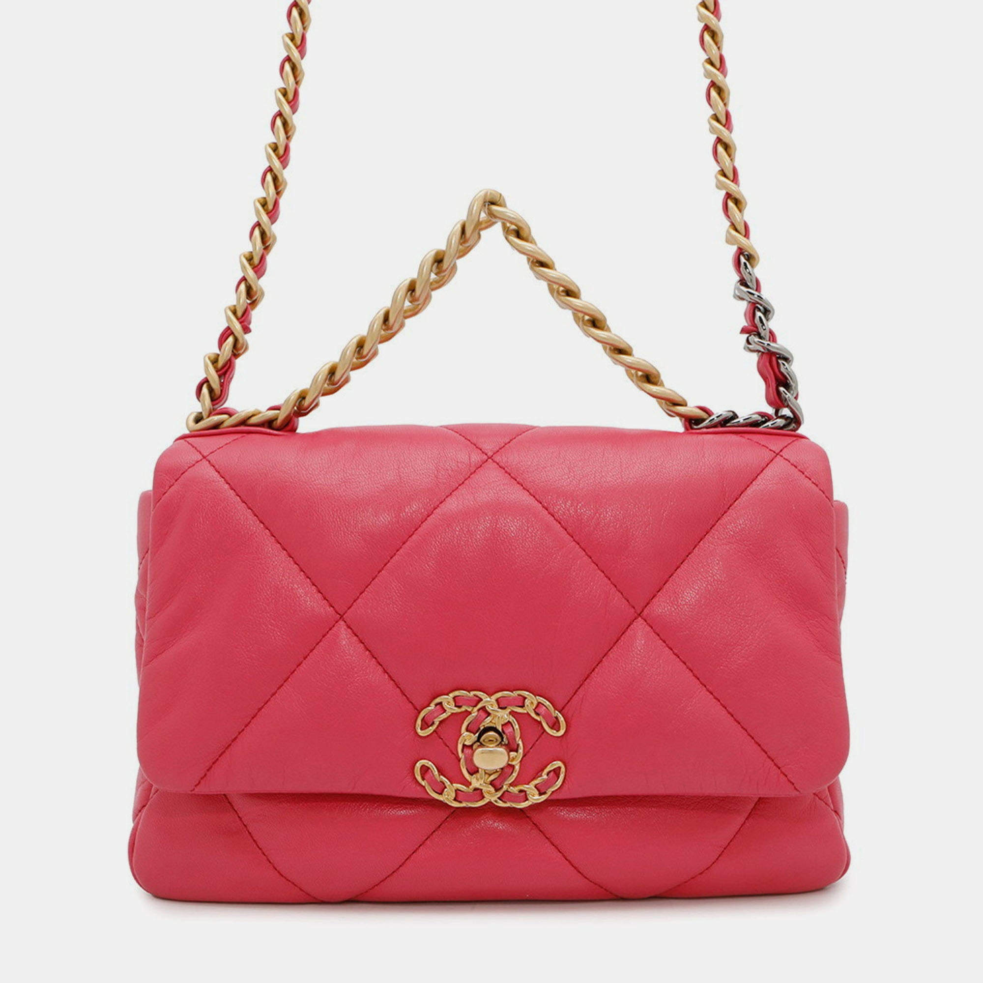 Pre Owned Chanel 19 Pink Leather Shoulder Bag