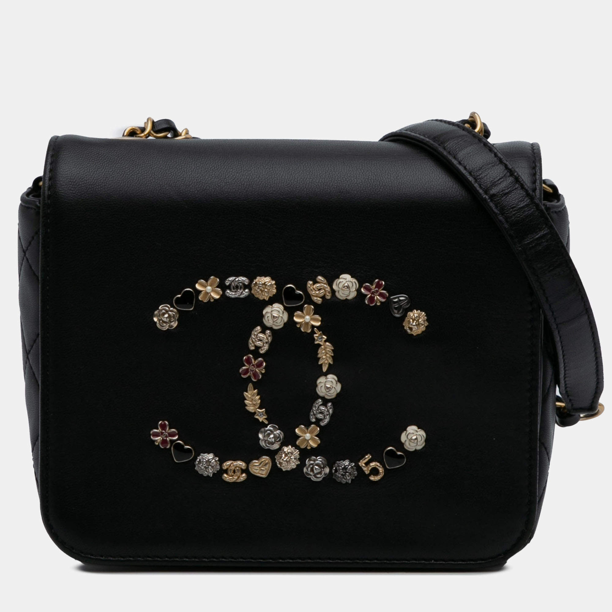 Pre Owned Chanel Black Lambskin Lucky Charms Flap Crossbody