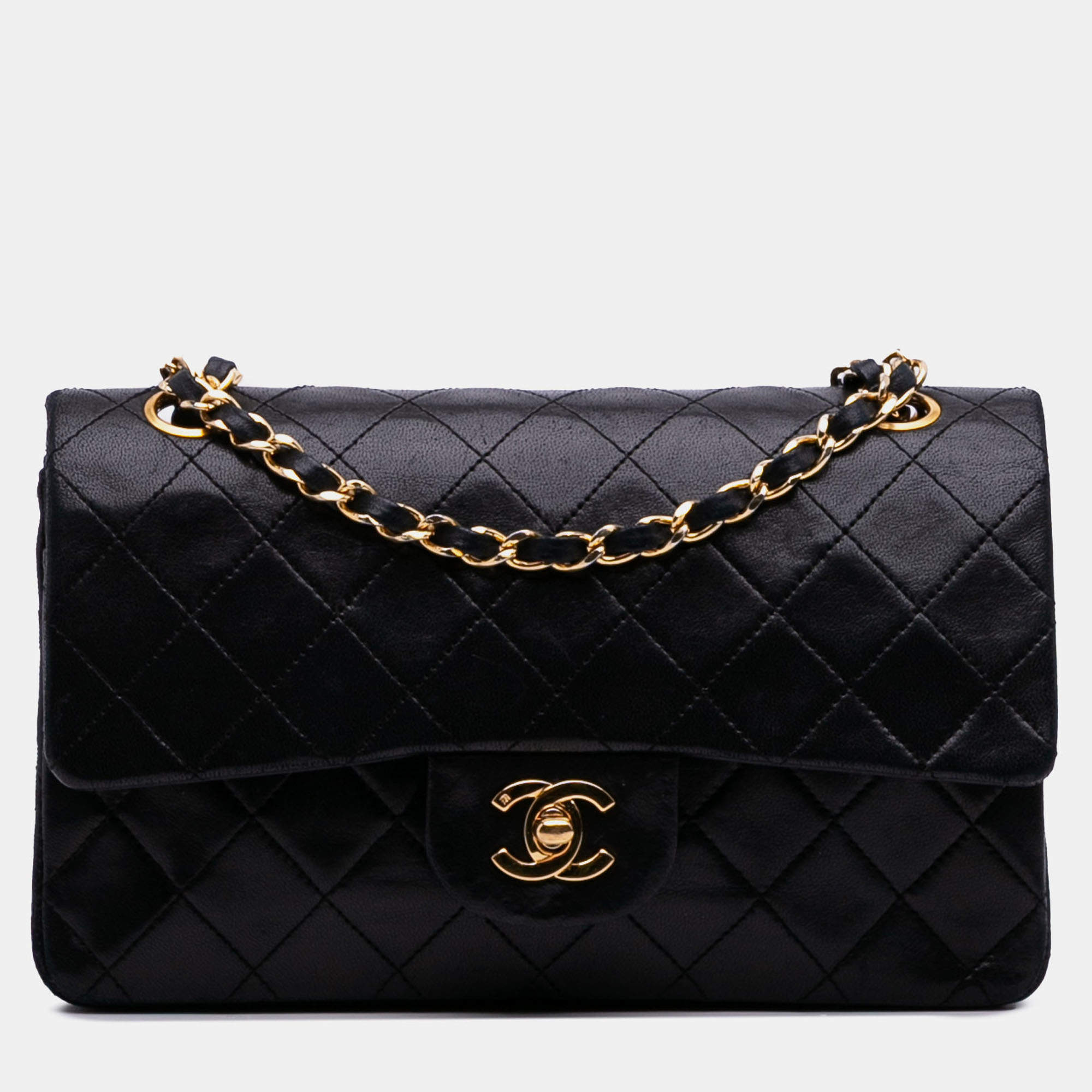 Pre Owned Chanel Black Small Classic Lambskin Double Flap