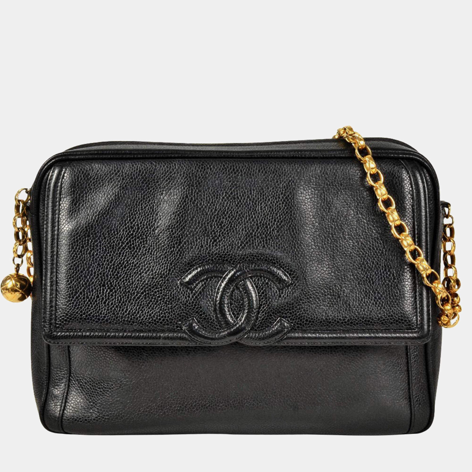 Pre Owned Chanel CC Black Caviar Leather Camera Bag