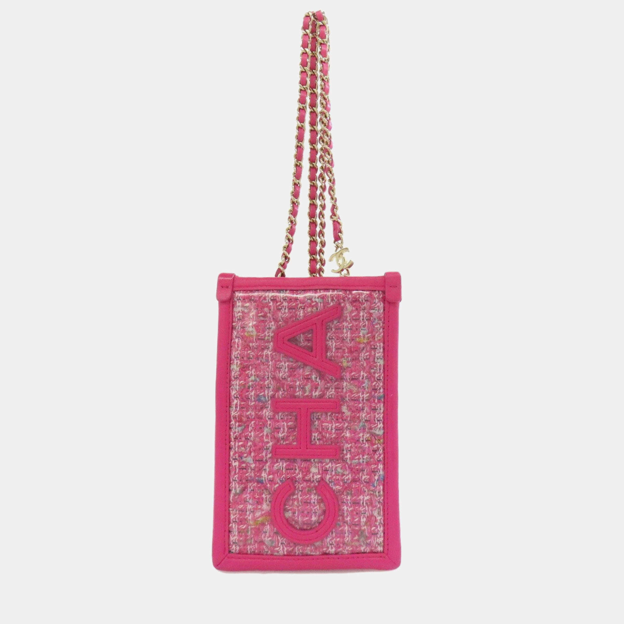 Pre Owned Chanel Vinyl Tweed Calfskin Chain Shoulder Bag