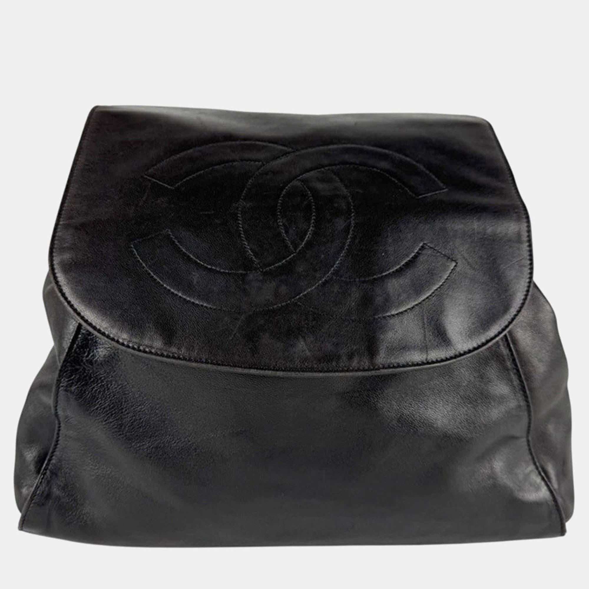 Pre Owned Chanel Backpack In Black Lambskin