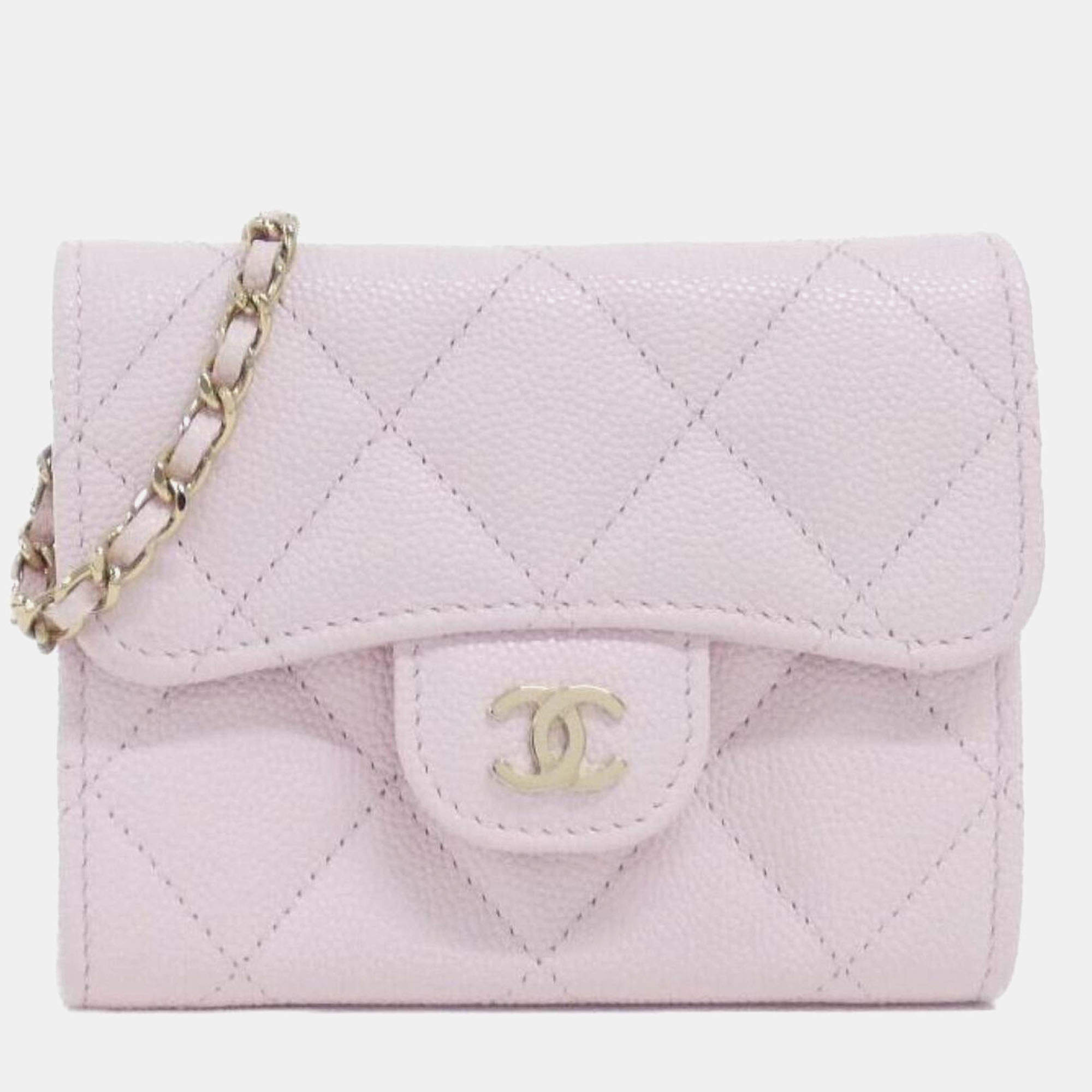 Pre Owned Chanel Timeless Light Pink Leather Chain Clutch