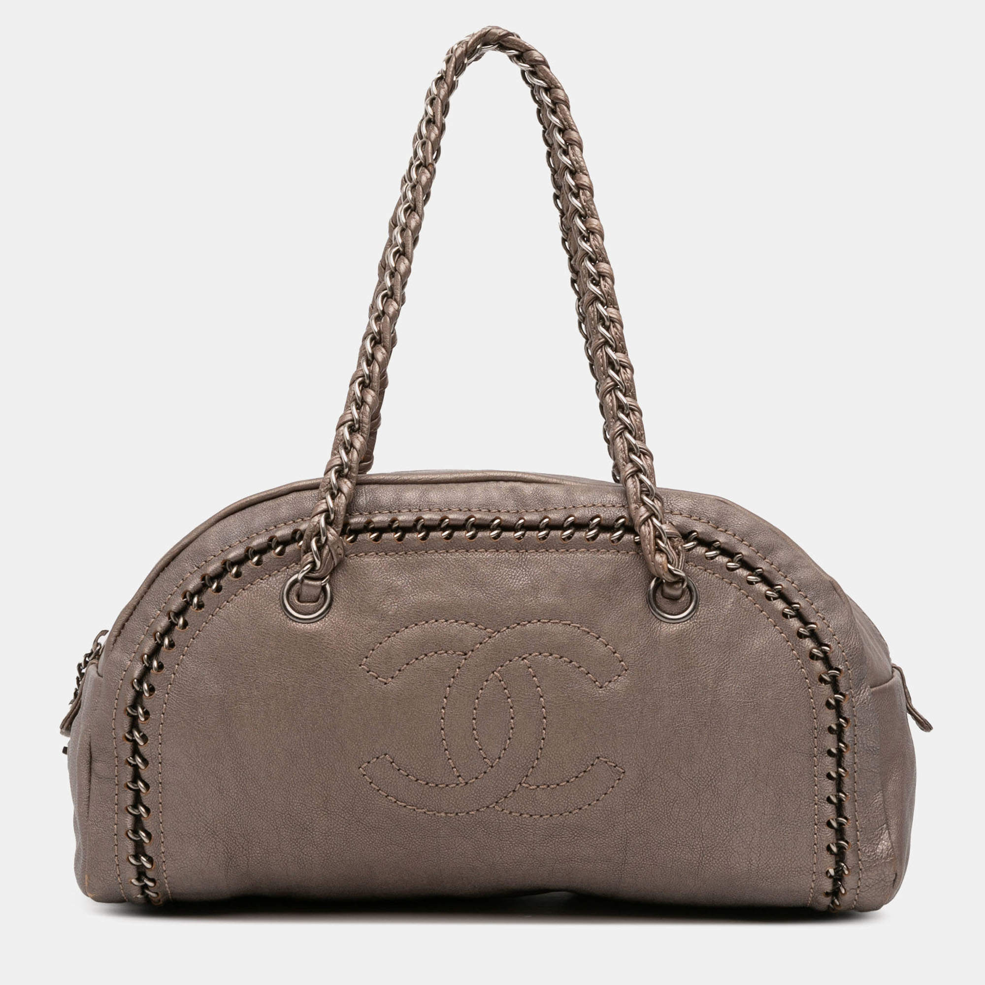 Pre Owned Chanel Brown Medium Calfskin Luxe Ligne Bowler Bag