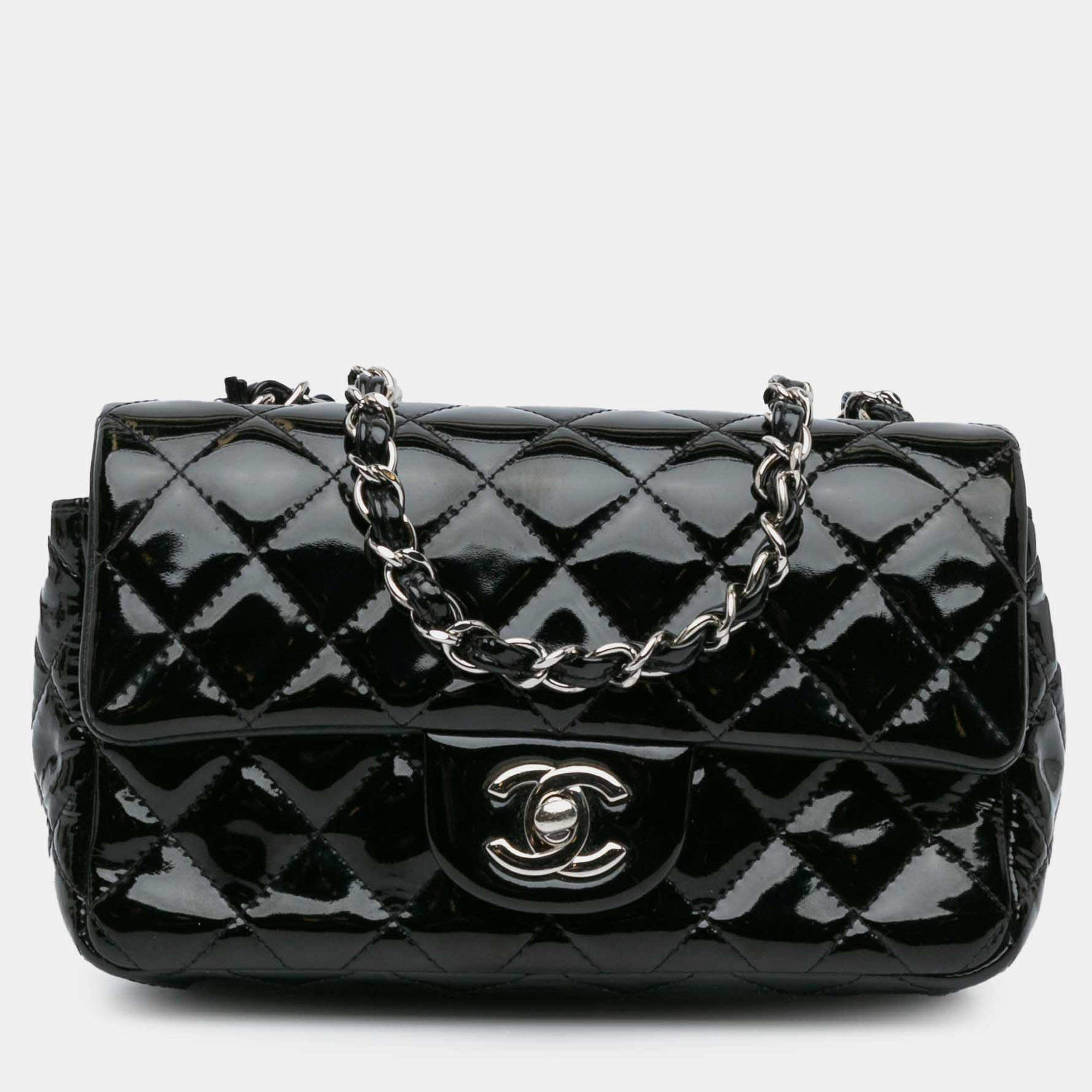 Pre Owned Chanel Black Mini Rectangular Classic Patent Single Flap