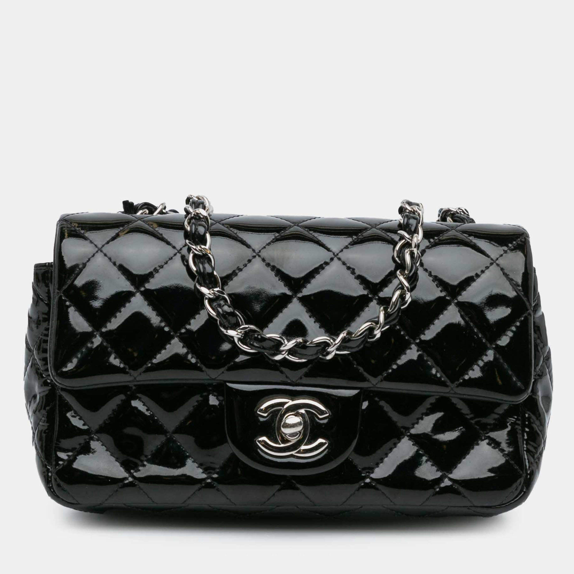 Pre Owned Chanel Black Mini Rectangular Classic Patent Single Flap