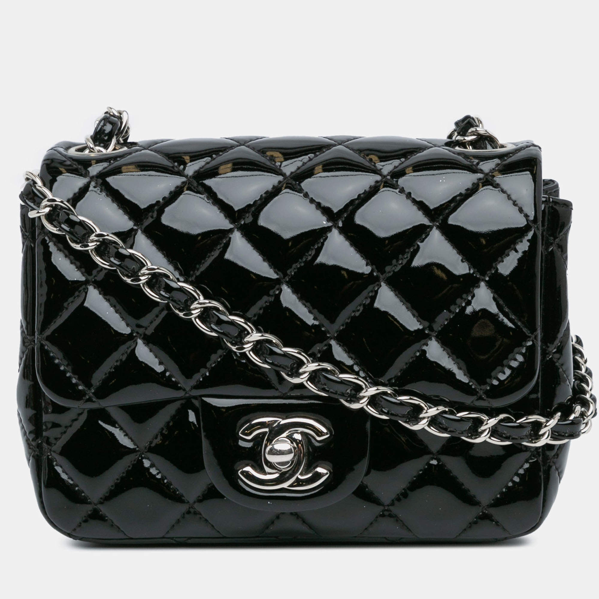 Pre Owned Chanel Black Mini Square Classic Patent Single Flap