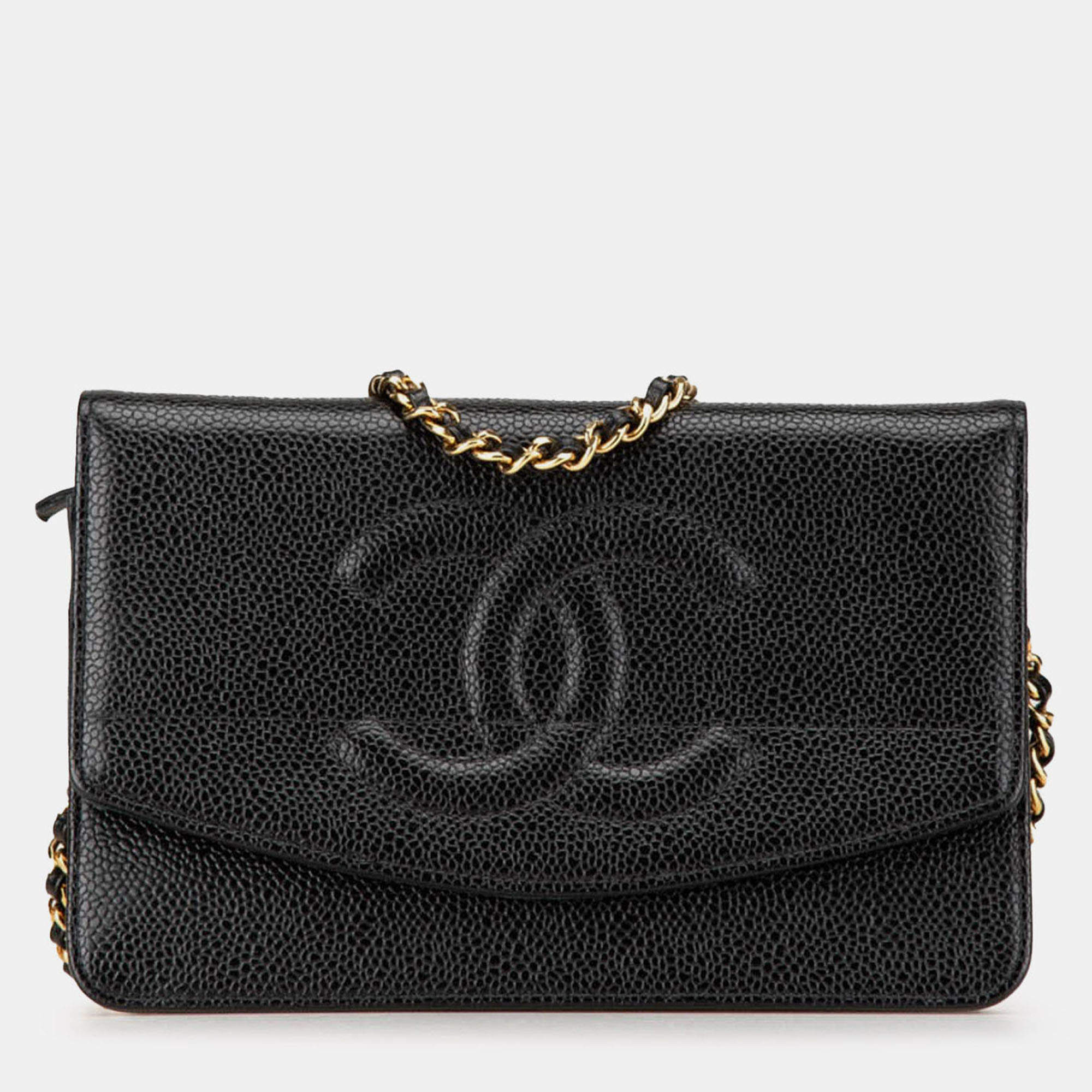 Pre Owned Chanel Black CC Caviar Wallet on Chain