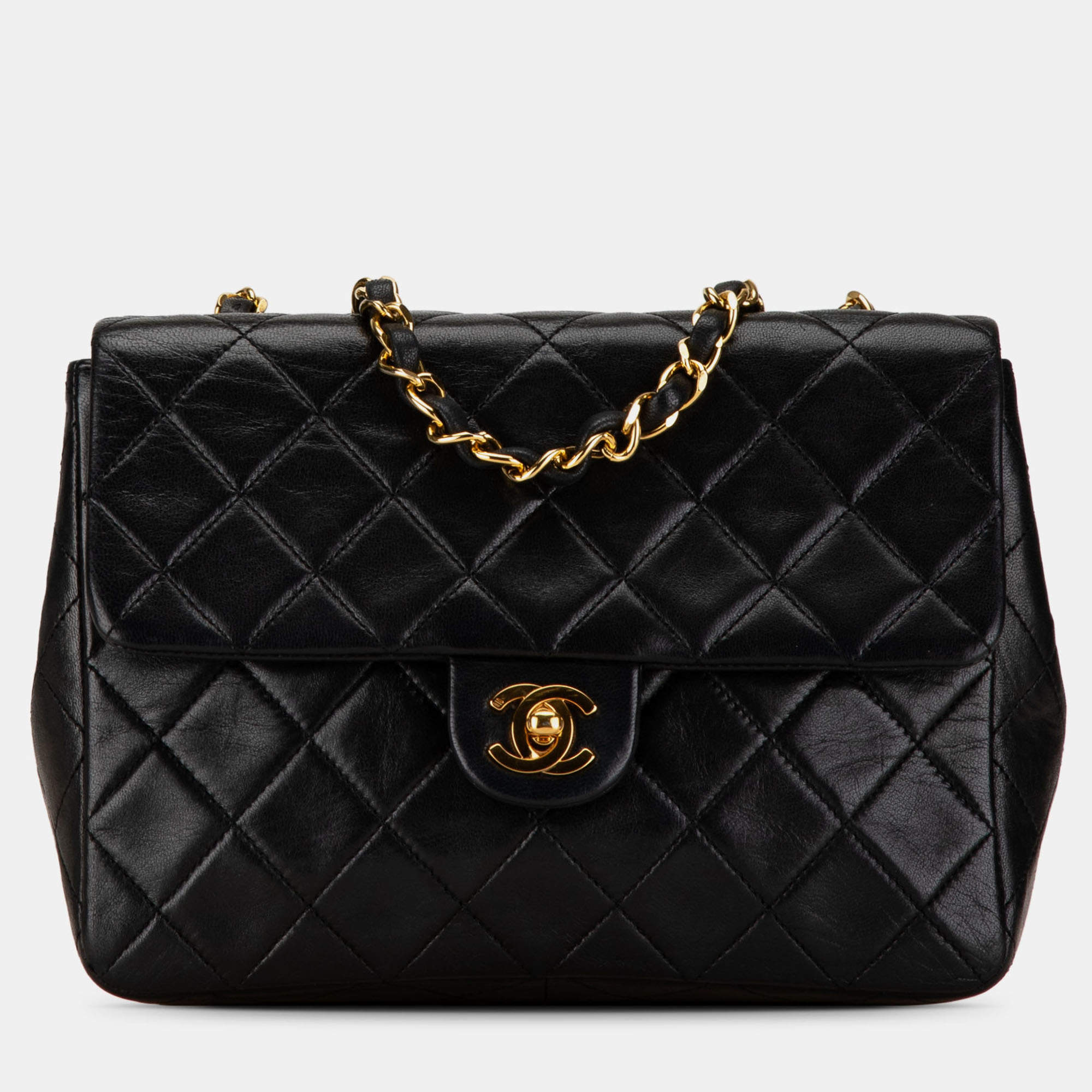 Pre Owned Chanel Black Mini Square Classic Lambskin Single Flap