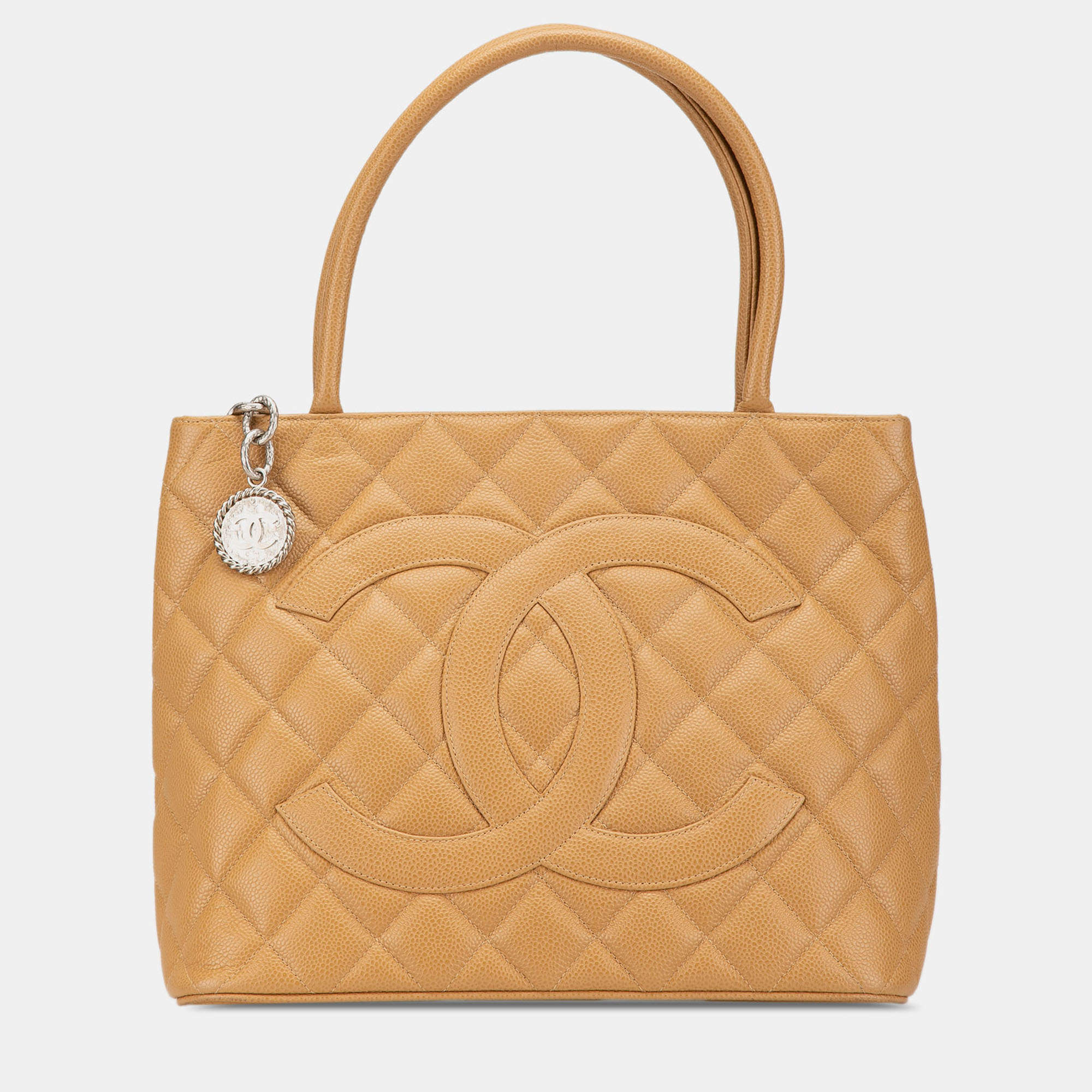 Pre Owned Chanel Beige Caviar Medallion Tote