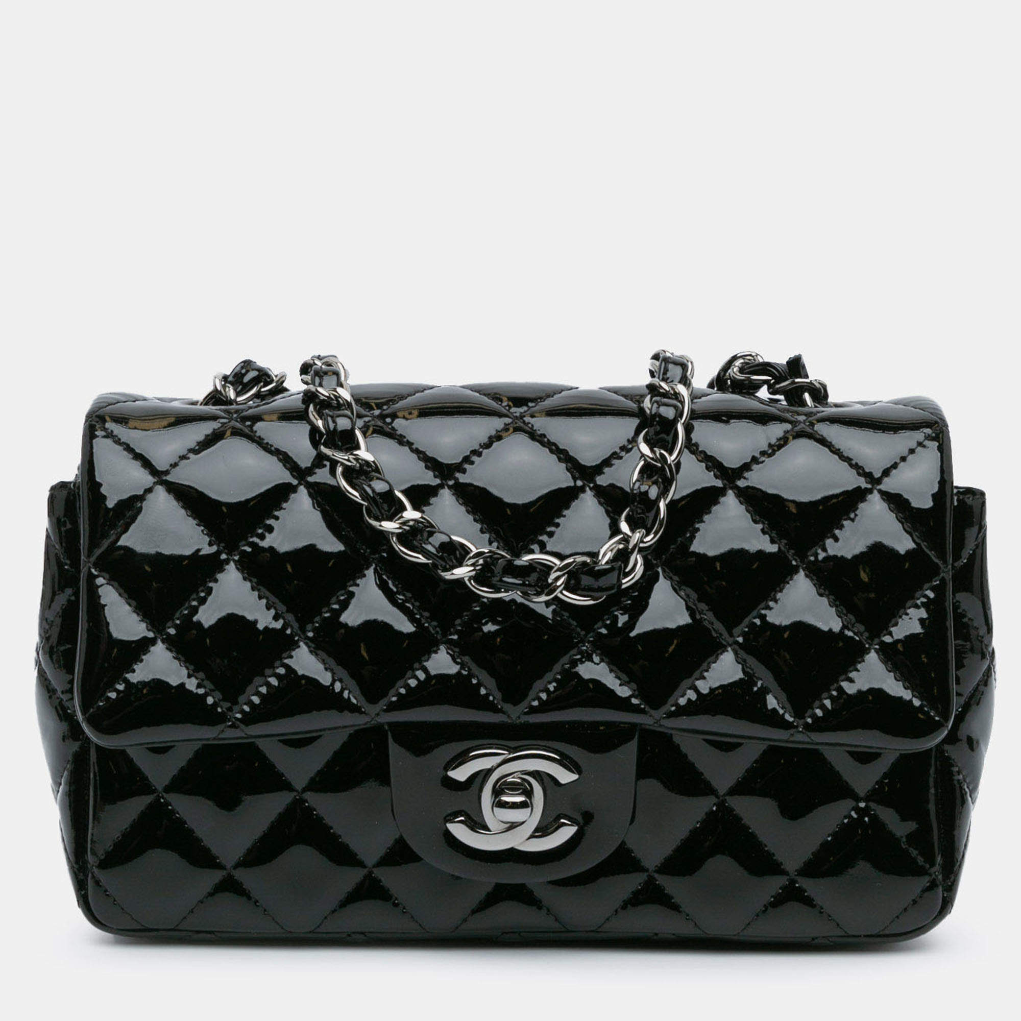 Pre Owned Chanel Black Mini Rectangular Classic Patent Single Flap