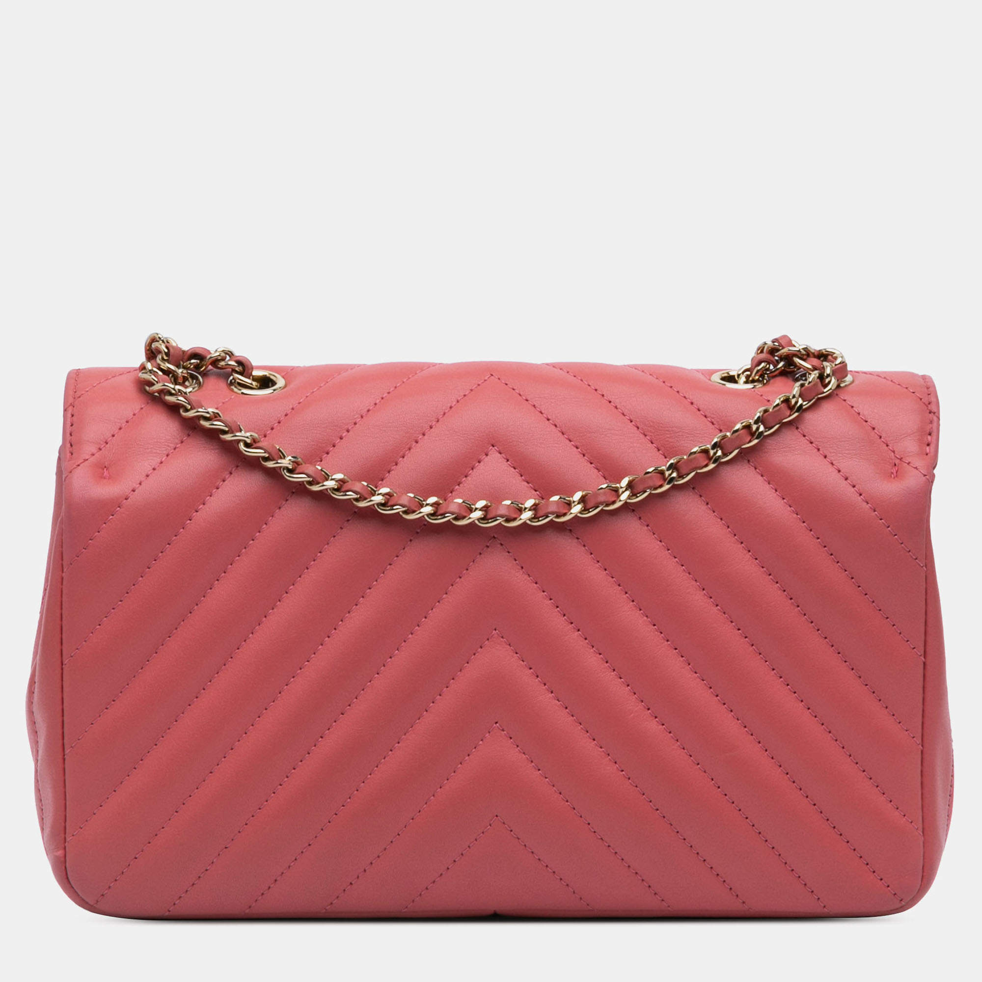 Pre Owned Chanel Pink Medium Chevron Lambskin Statement Flap