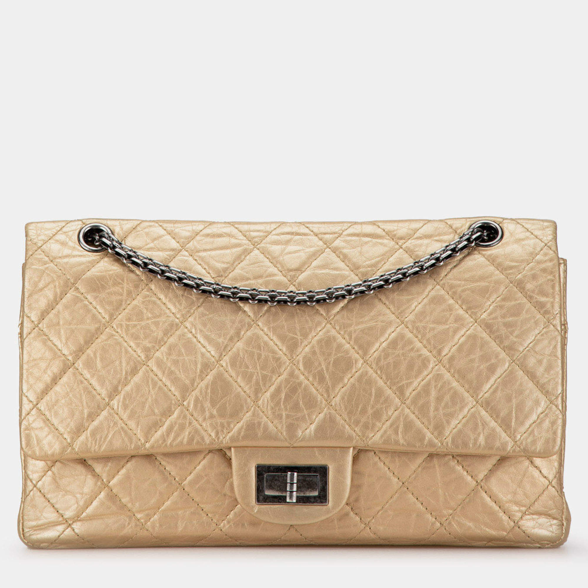 Pre Owned Chanel Gold Reissue 2.55 Aged Calfskin Double Flap 227