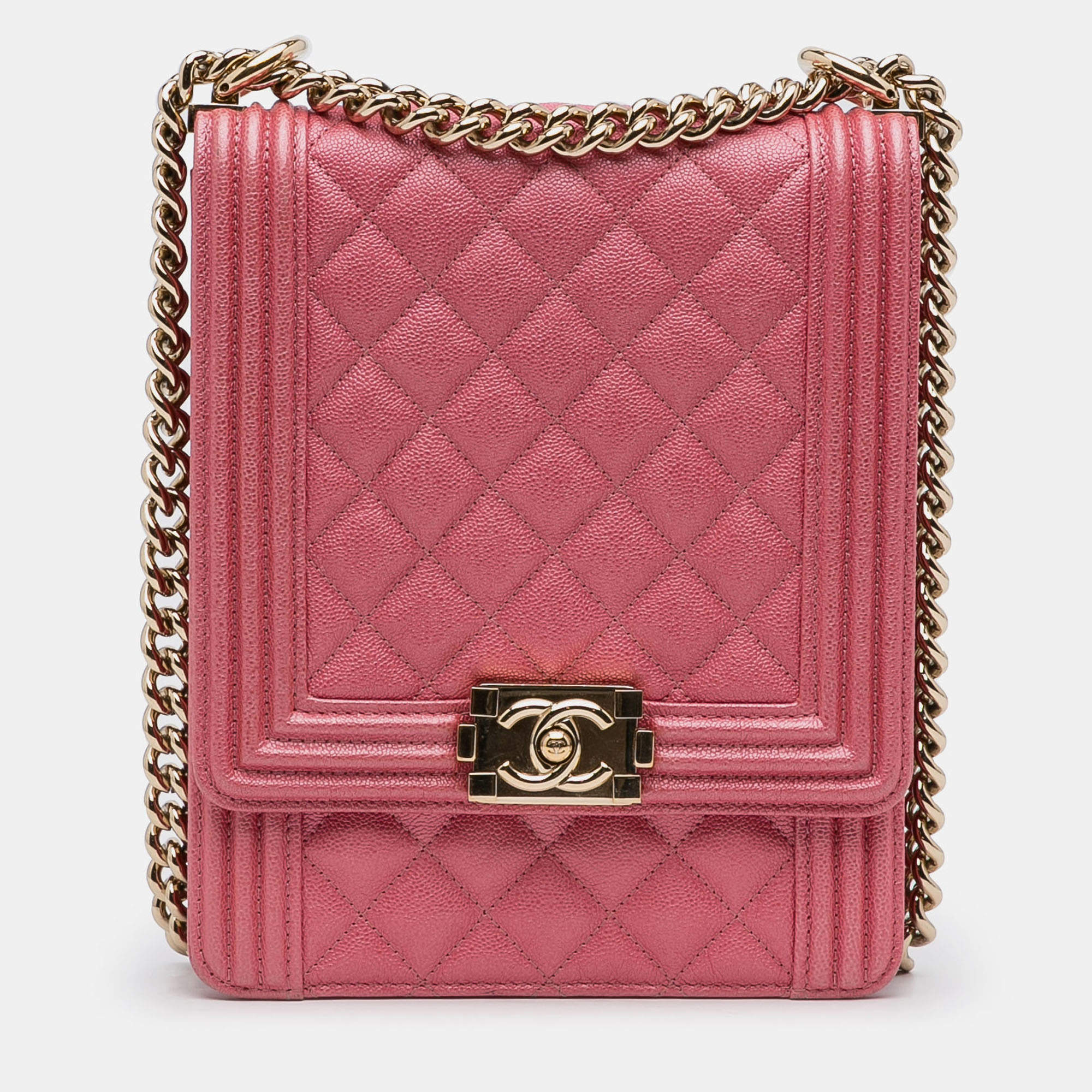 Pre Owned Chanel Pink North South Boy Flap
