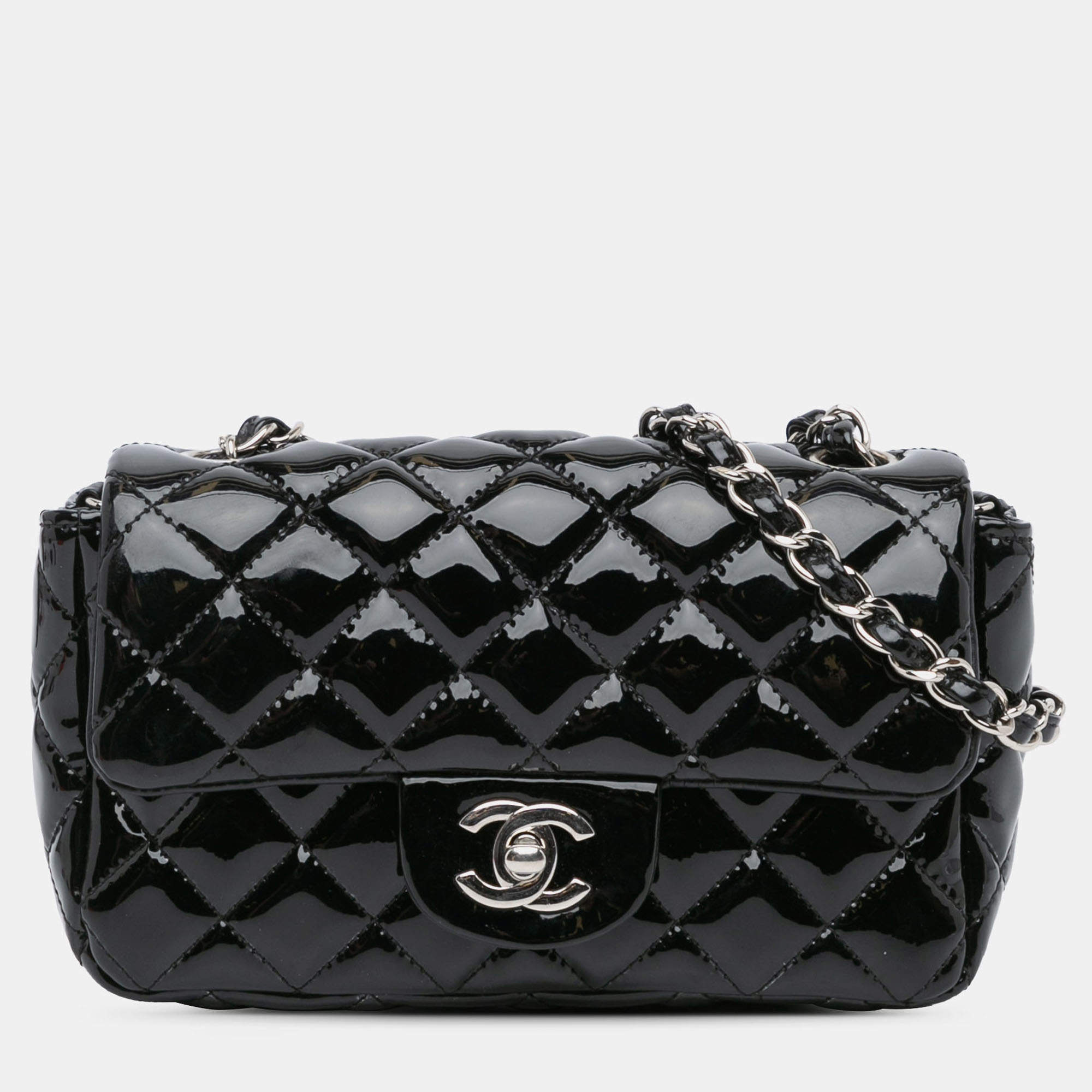 Pre Owned Chanel Black Mini Rectangular Classic Patent Single Flap