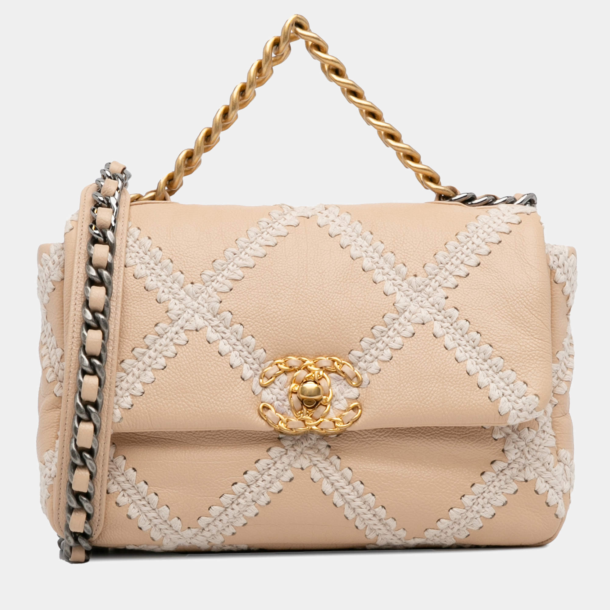 Pre Owned Chanel Beige Medium Crochet Calfskin 19 Flap